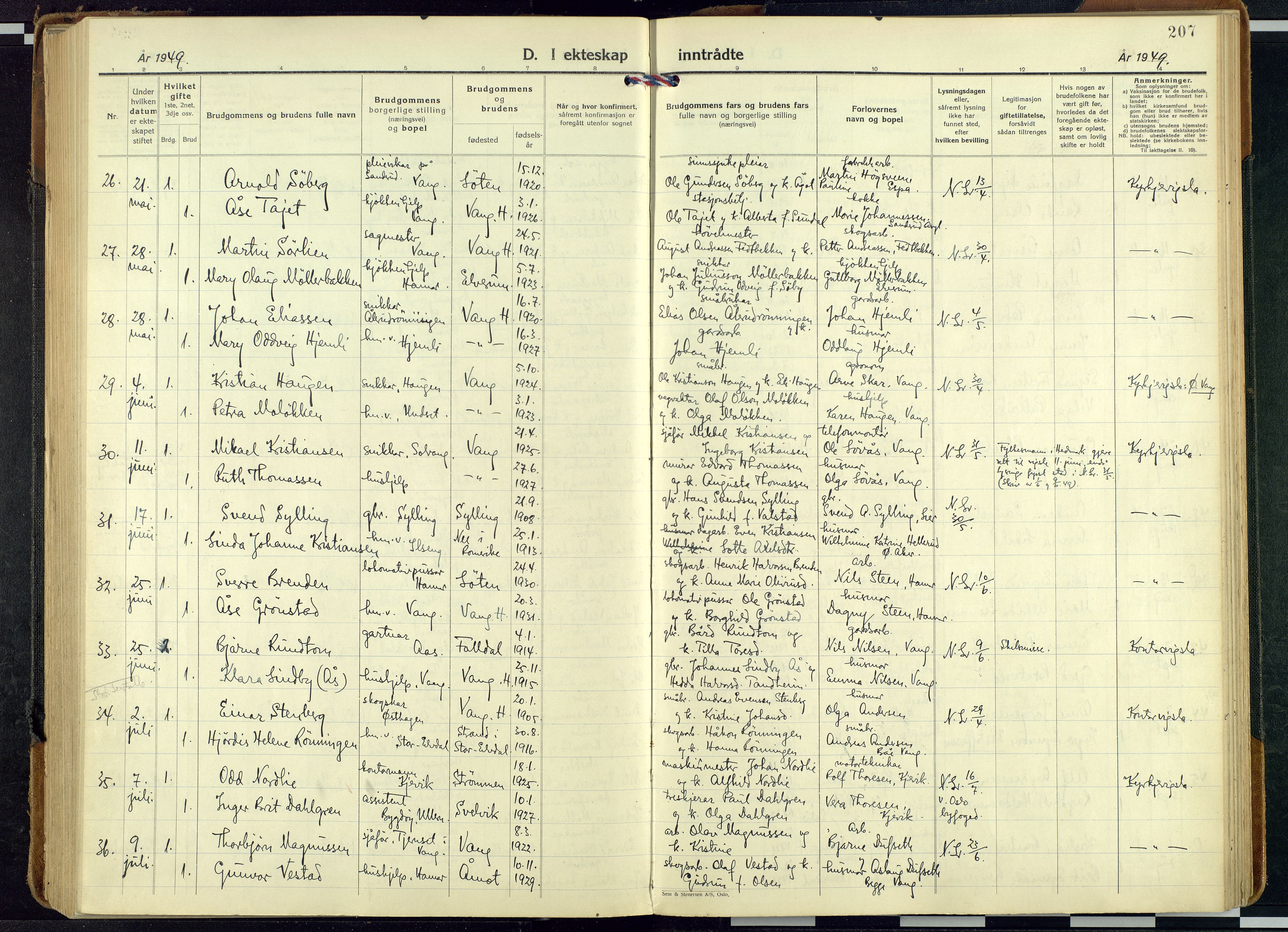 Vang prestekontor, Hedmark, AV/SAH-PREST-008/H/Ha/Haa/L0024: Parish register (official) no. 24, 1941-1967, p. 207