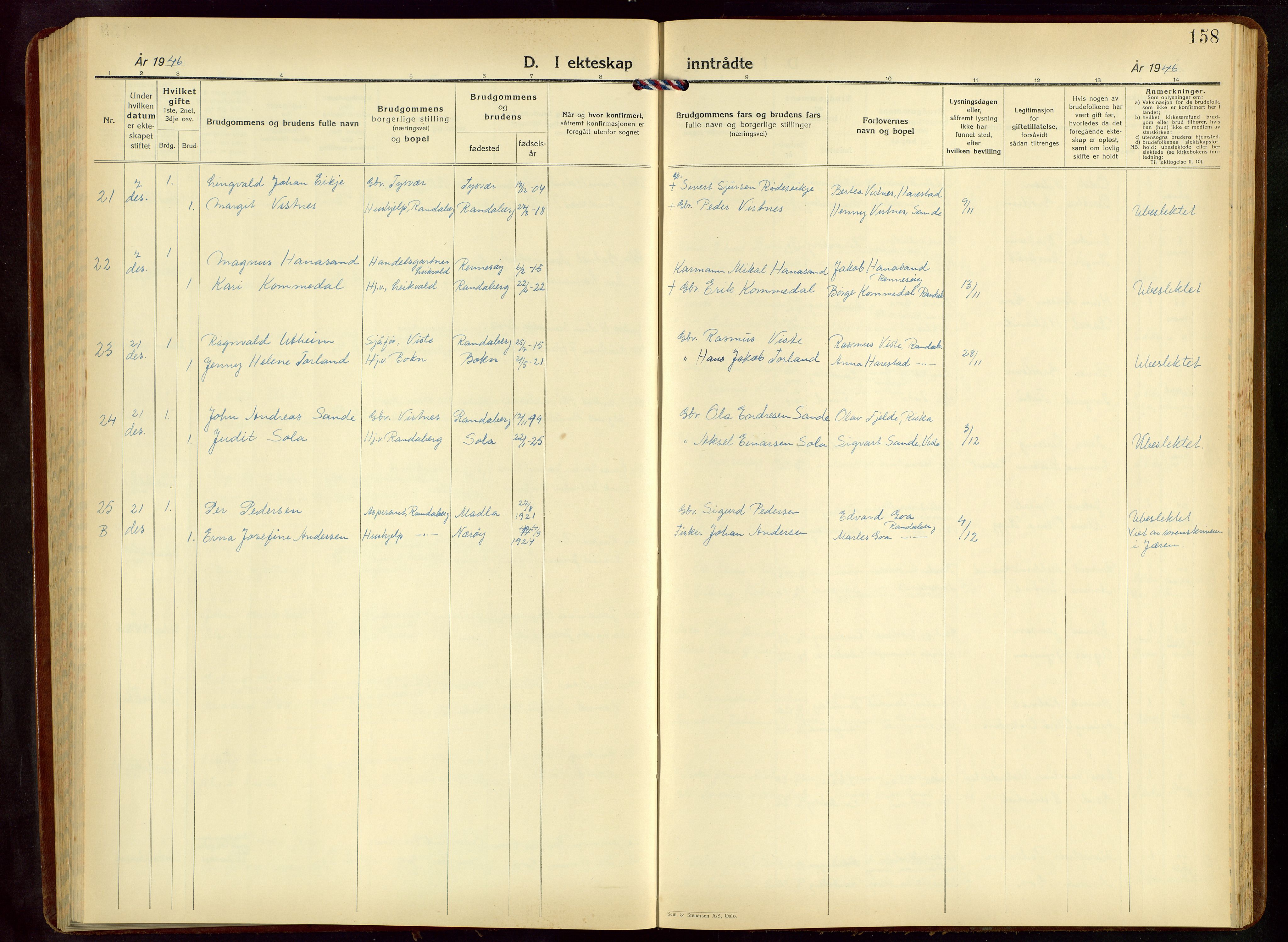 Hetland sokneprestkontor, AV/SAST-A-101826/30/30BB/L0015: Parish register (copy) no. B 15, 1940-1955, p. 158