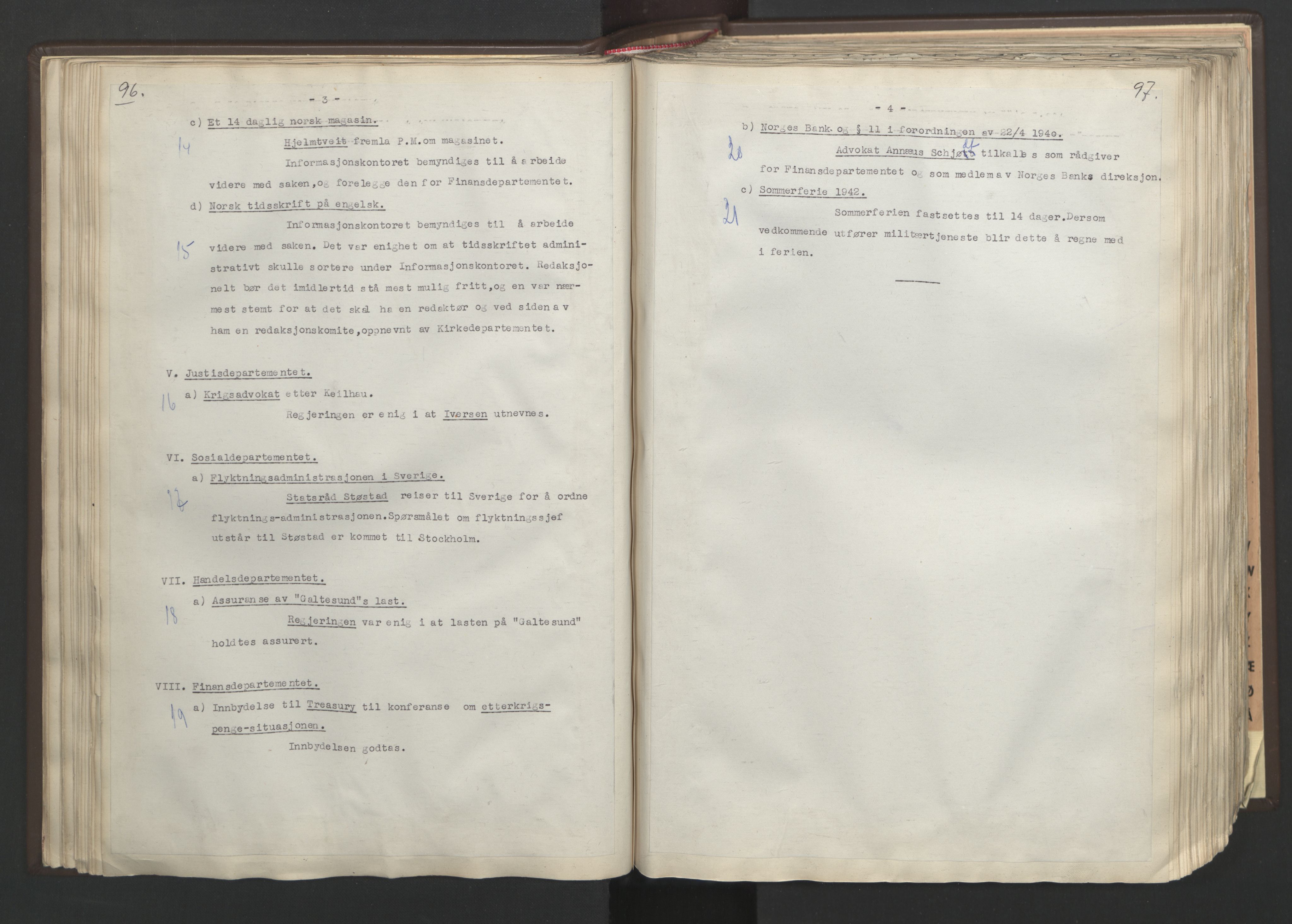 Statsministerens kontor, AV/RA-S-1005/A/Aa/L0002: Referat fra regjeringskonferanser, 1942-1943, p. 96-97