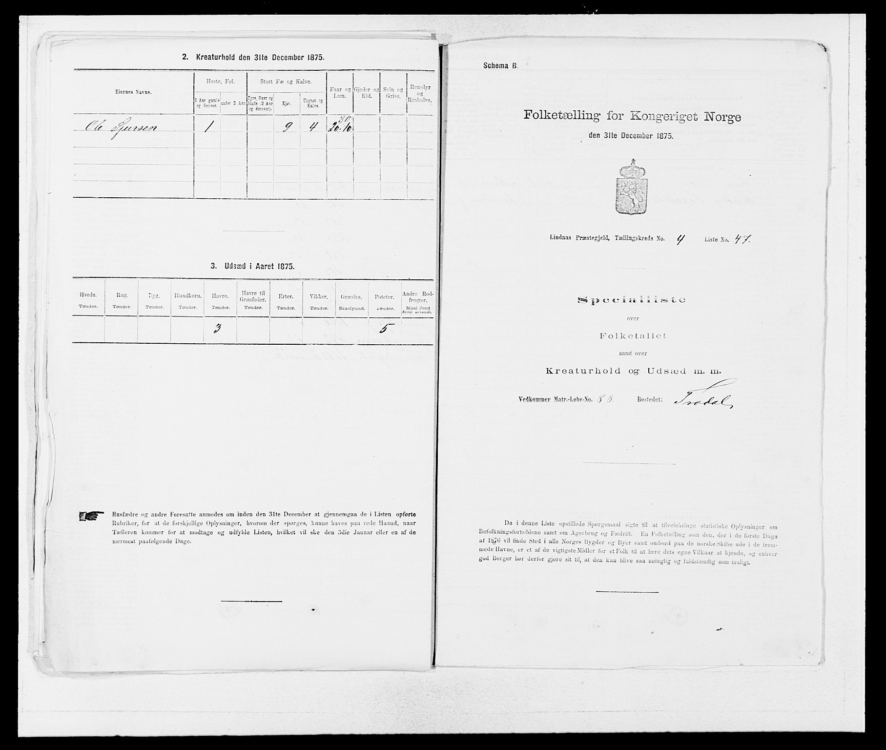 SAB, 1875 census for 1263P Lindås, 1875, p. 382