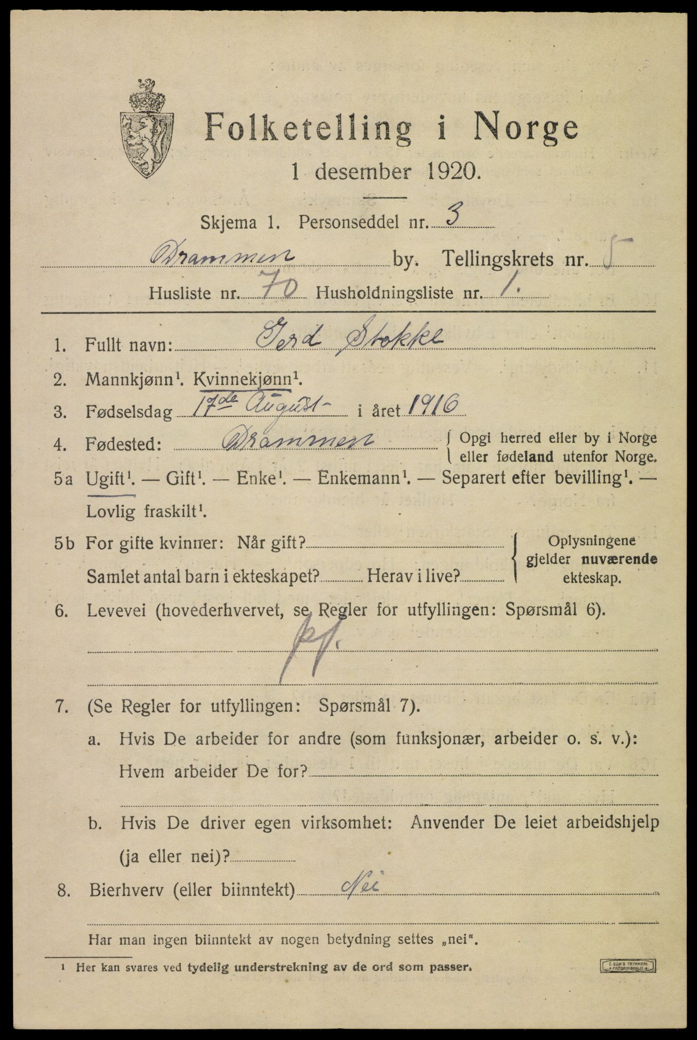 SAKO, 1920 census for Drammen, 1920, p. 37635