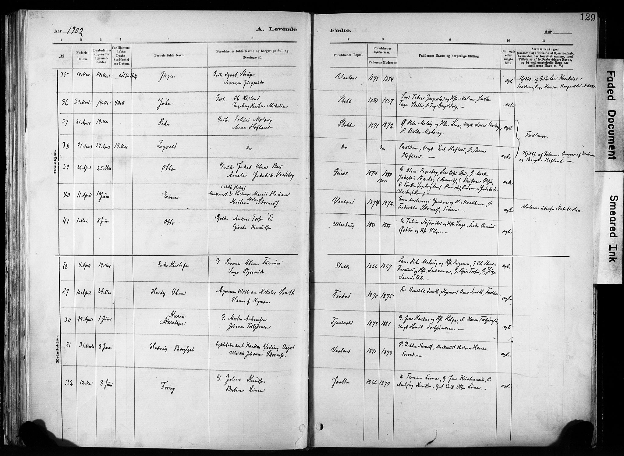 Hetland sokneprestkontor, SAST/A-101826/30/30BA/L0011: Parish register (official) no. A 11, 1884-1911, p. 129