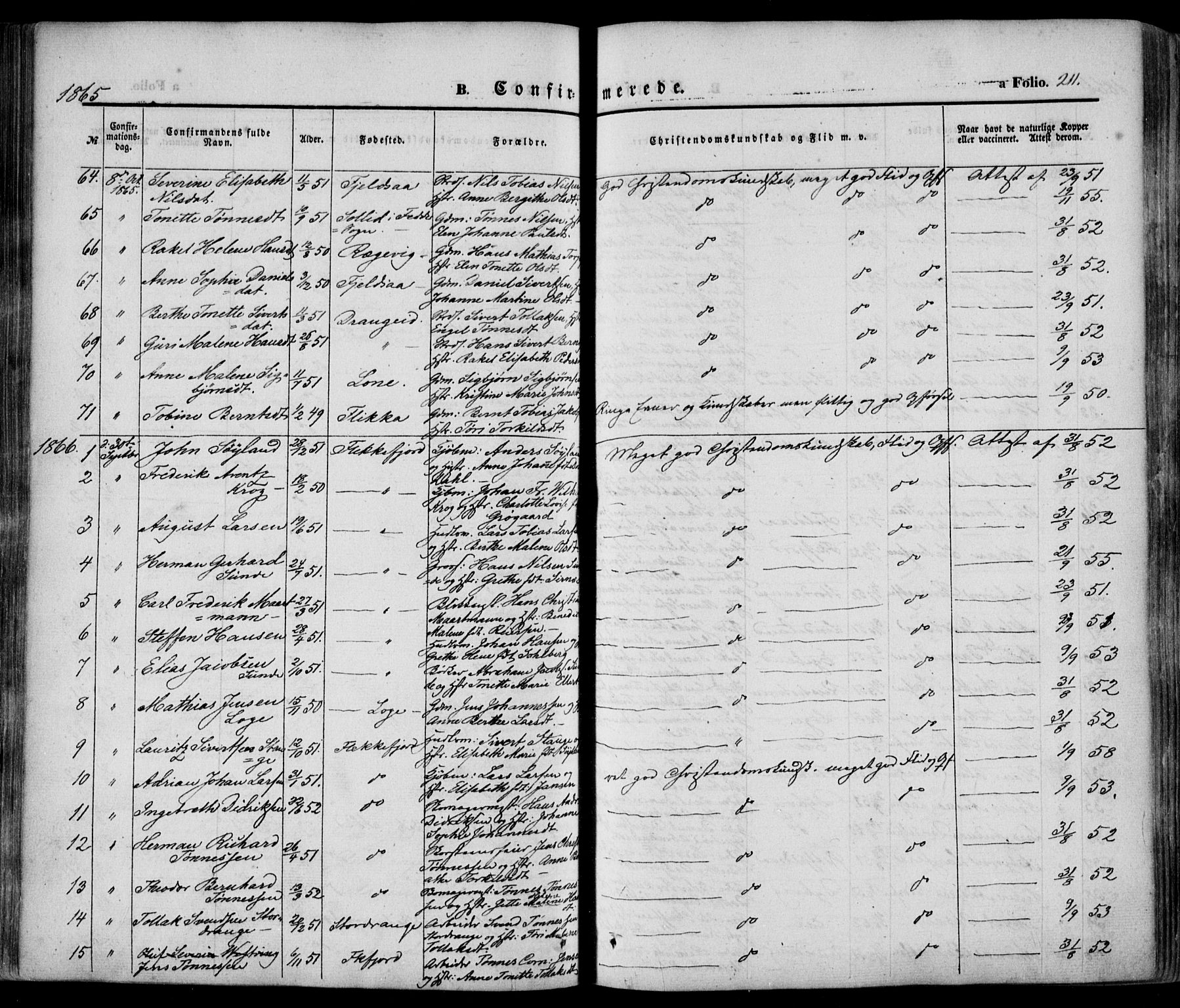 Flekkefjord sokneprestkontor, AV/SAK-1111-0012/F/Fa/Fac/L0005: Parish register (official) no. A 5, 1849-1875, p. 211