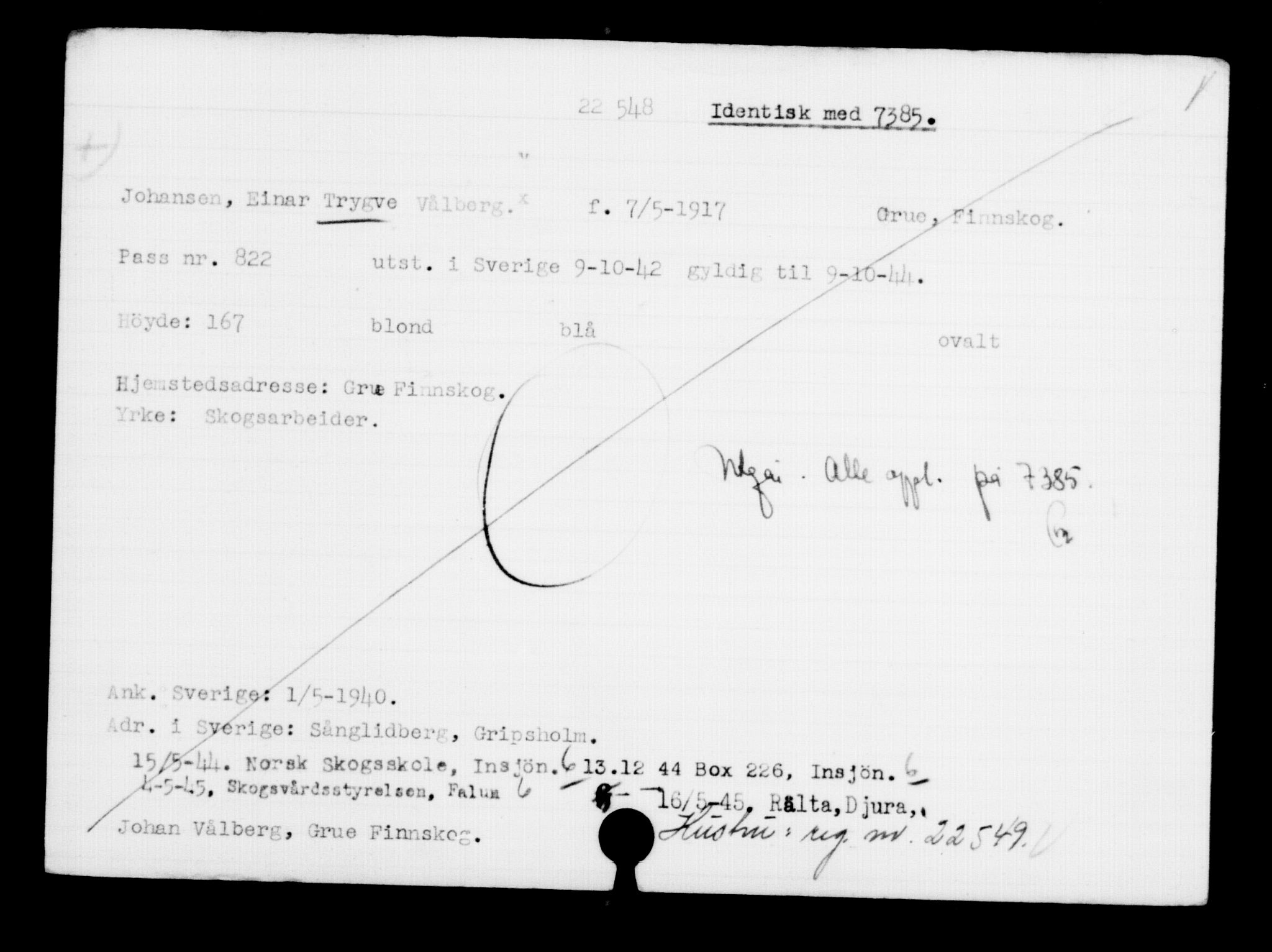 Den Kgl. Norske Legasjons Flyktningskontor, AV/RA-S-6753/V/Va/L0010: Kjesäterkartoteket.  Flyktningenr. 22000-25314, 1940-1945, p. 604