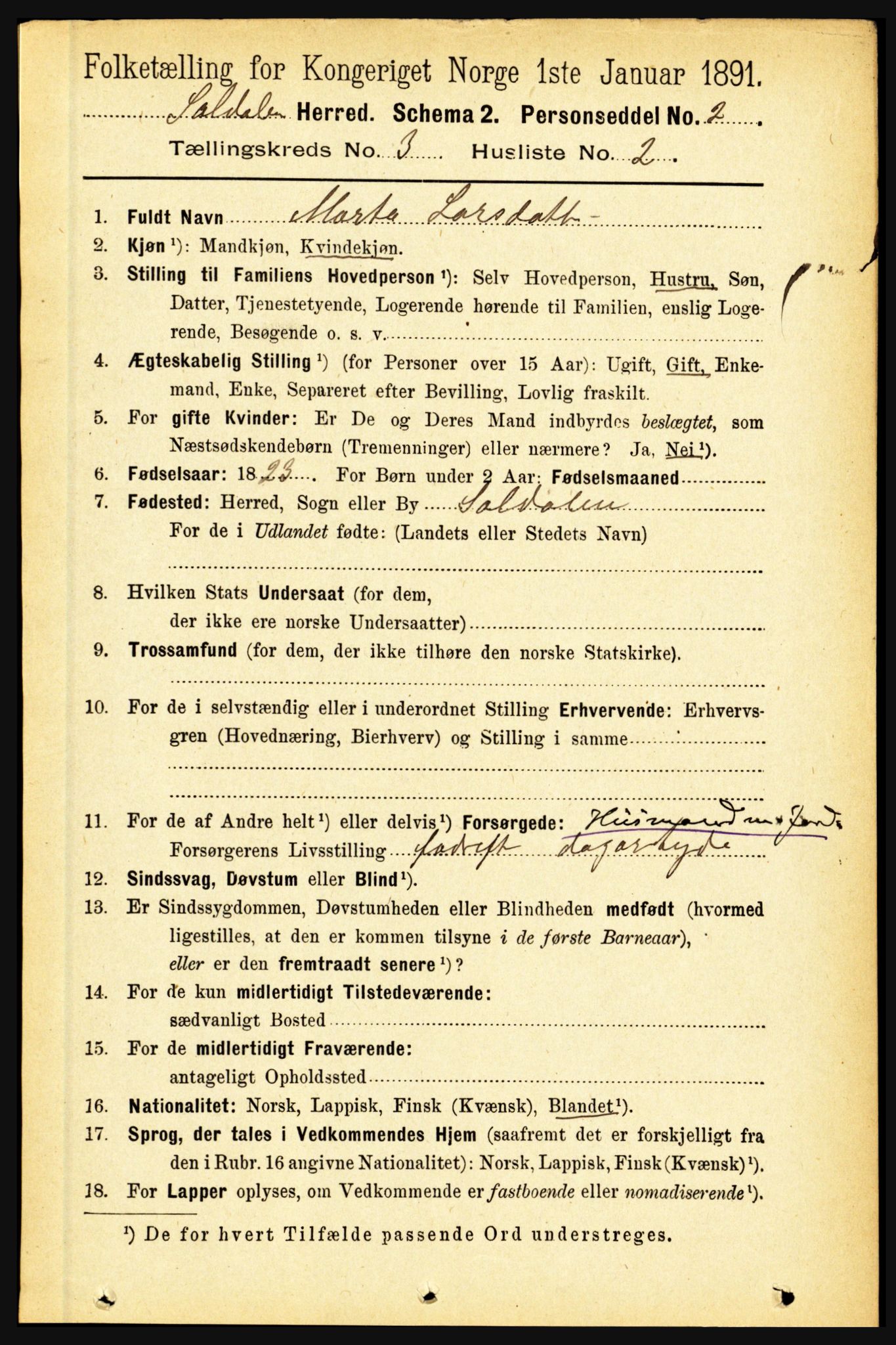 RA, 1891 census for 1840 Saltdal, 1891, p. 1665