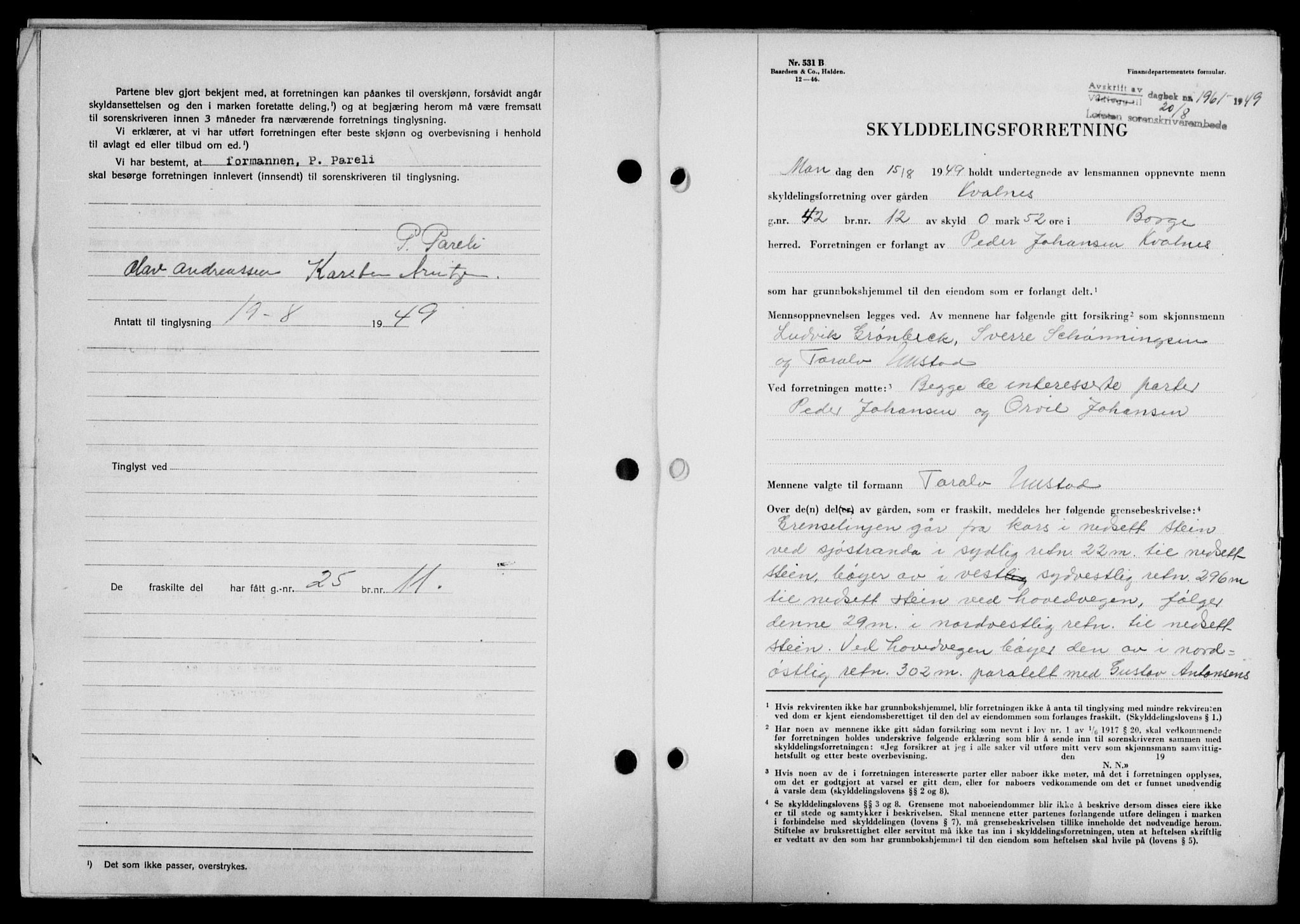 Lofoten sorenskriveri, SAT/A-0017/1/2/2C/L0021a: Mortgage book no. 21a, 1949-1949, Diary no: : 1961/1949