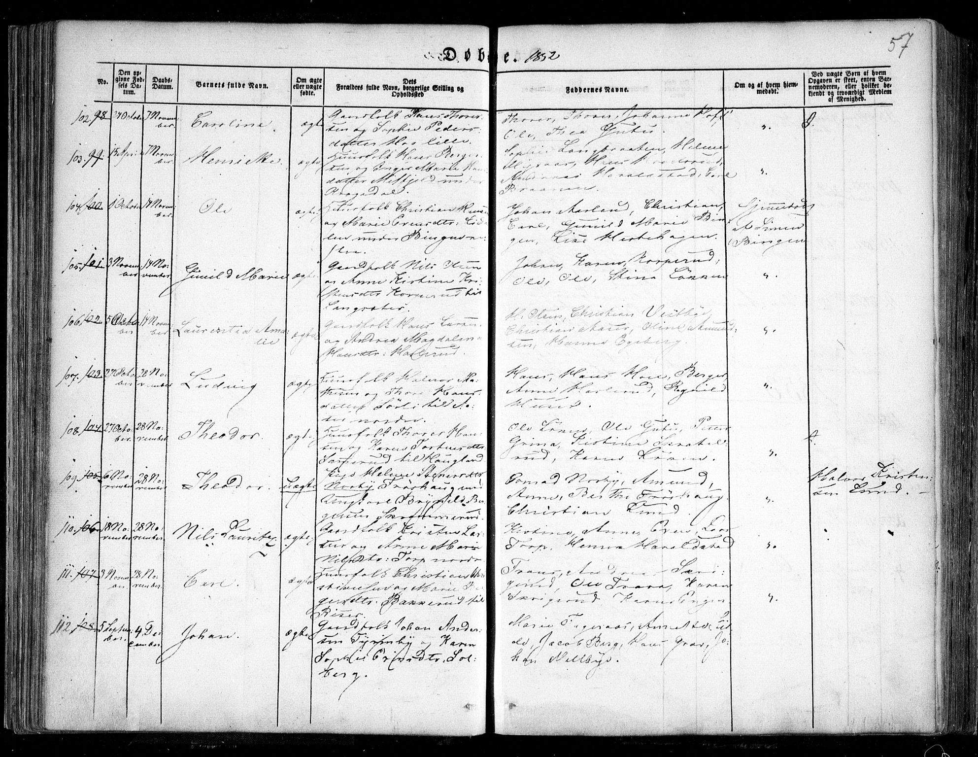 Trøgstad prestekontor Kirkebøker, AV/SAO-A-10925/F/Fa/L0007: Parish register (official) no. I 7, 1845-1854, p. 57