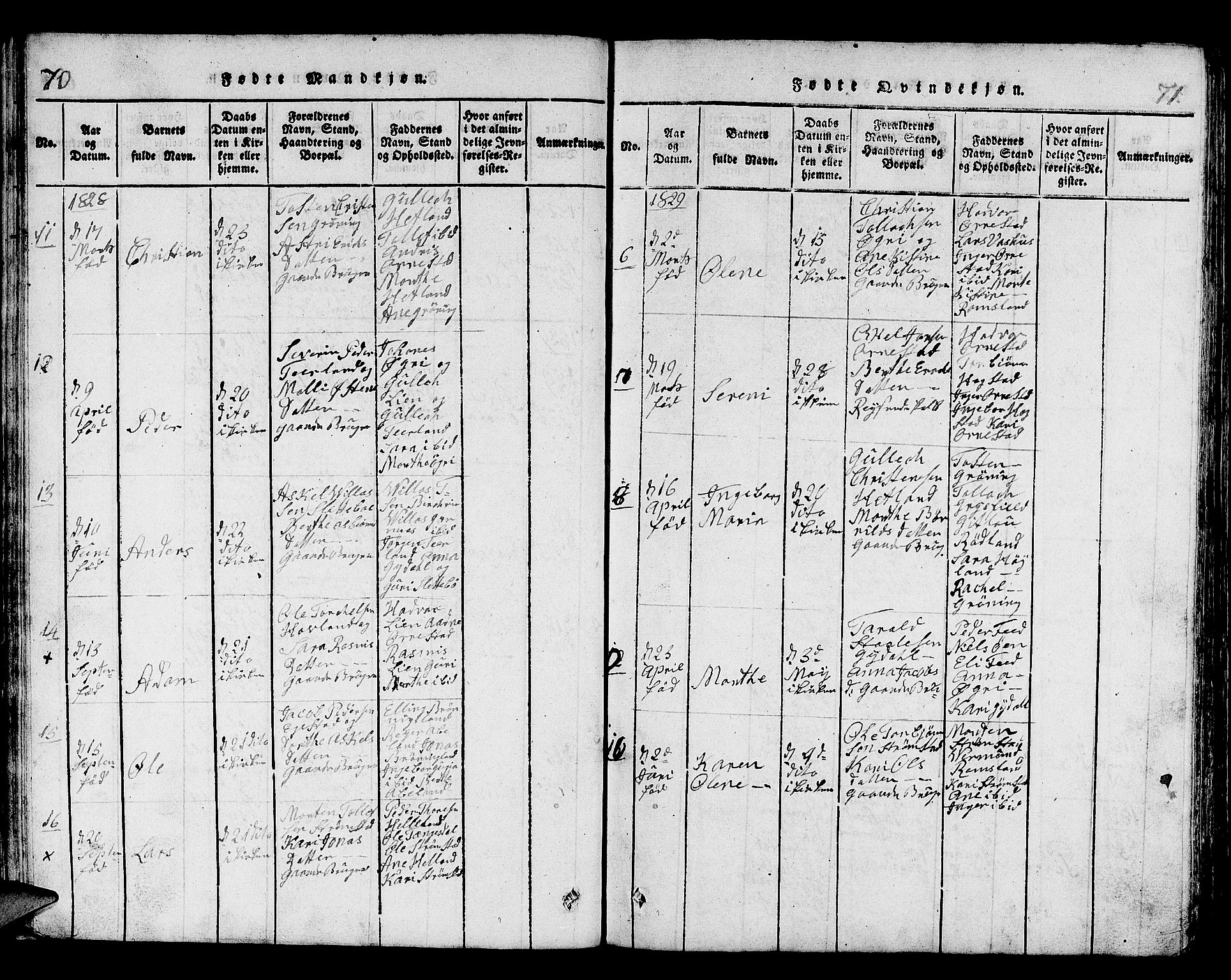 Helleland sokneprestkontor, SAST/A-101810: Parish register (copy) no. B 1, 1815-1841, p. 70-71