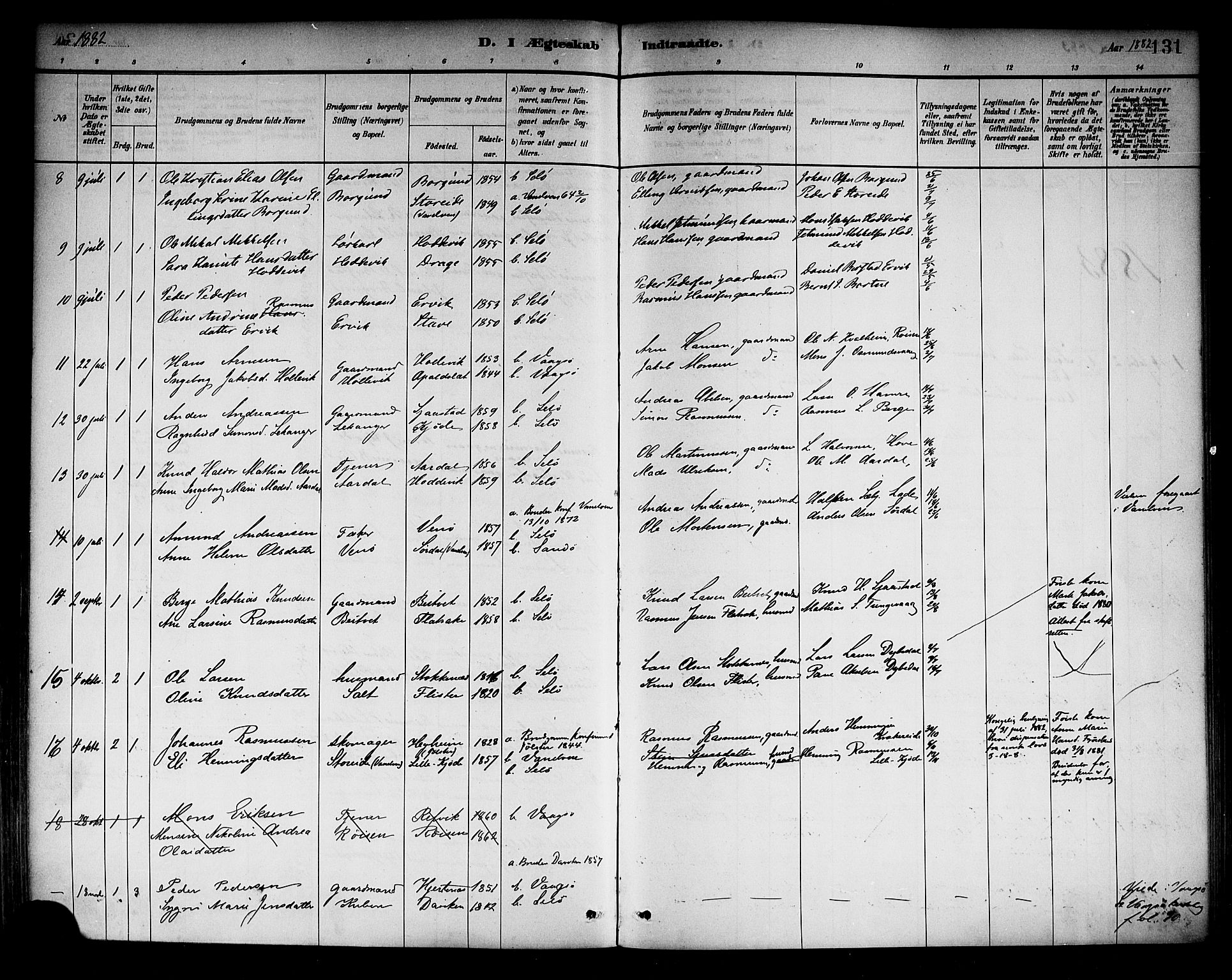 Selje sokneprestembete, AV/SAB-A-99938/H/Ha/Haa/Haab: Parish register (official) no. B 1, 1881-1890, p. 131