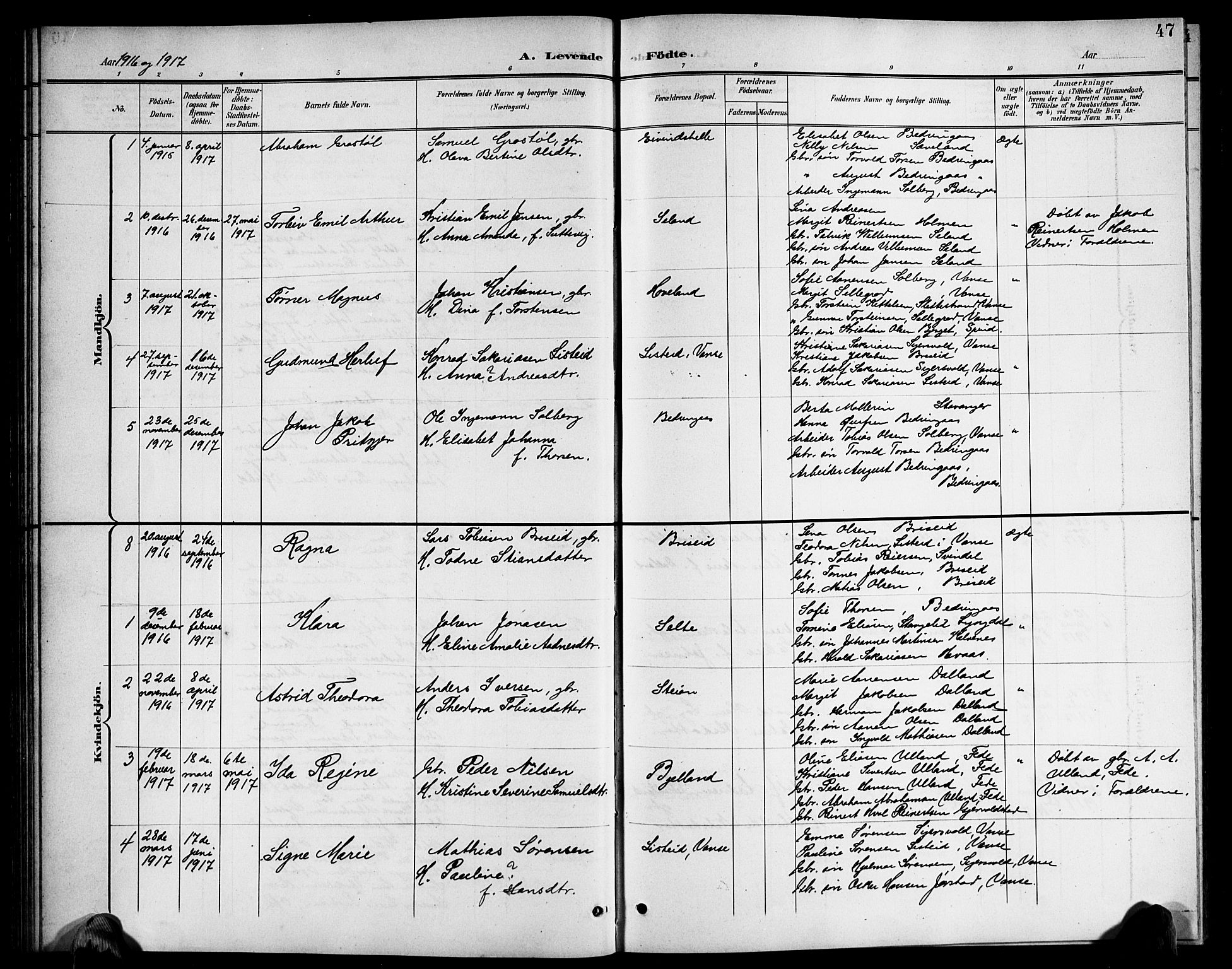 Herad sokneprestkontor, AV/SAK-1111-0018/F/Fb/Fba/L0005: Parish register (copy) no. B 5, 1899-1921, p. 47