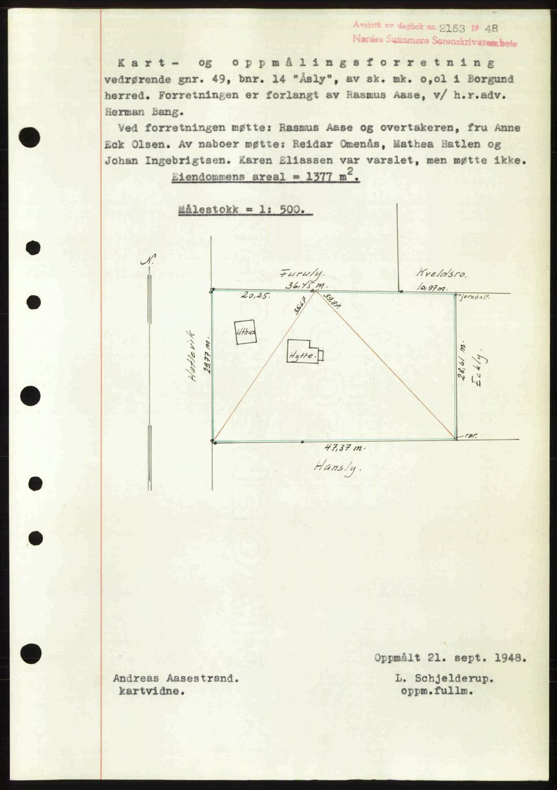 Nordre Sunnmøre sorenskriveri, AV/SAT-A-0006/1/2/2C/2Ca: Mortgage book no. A29, 1948-1949, Diary no: : 2153/1948