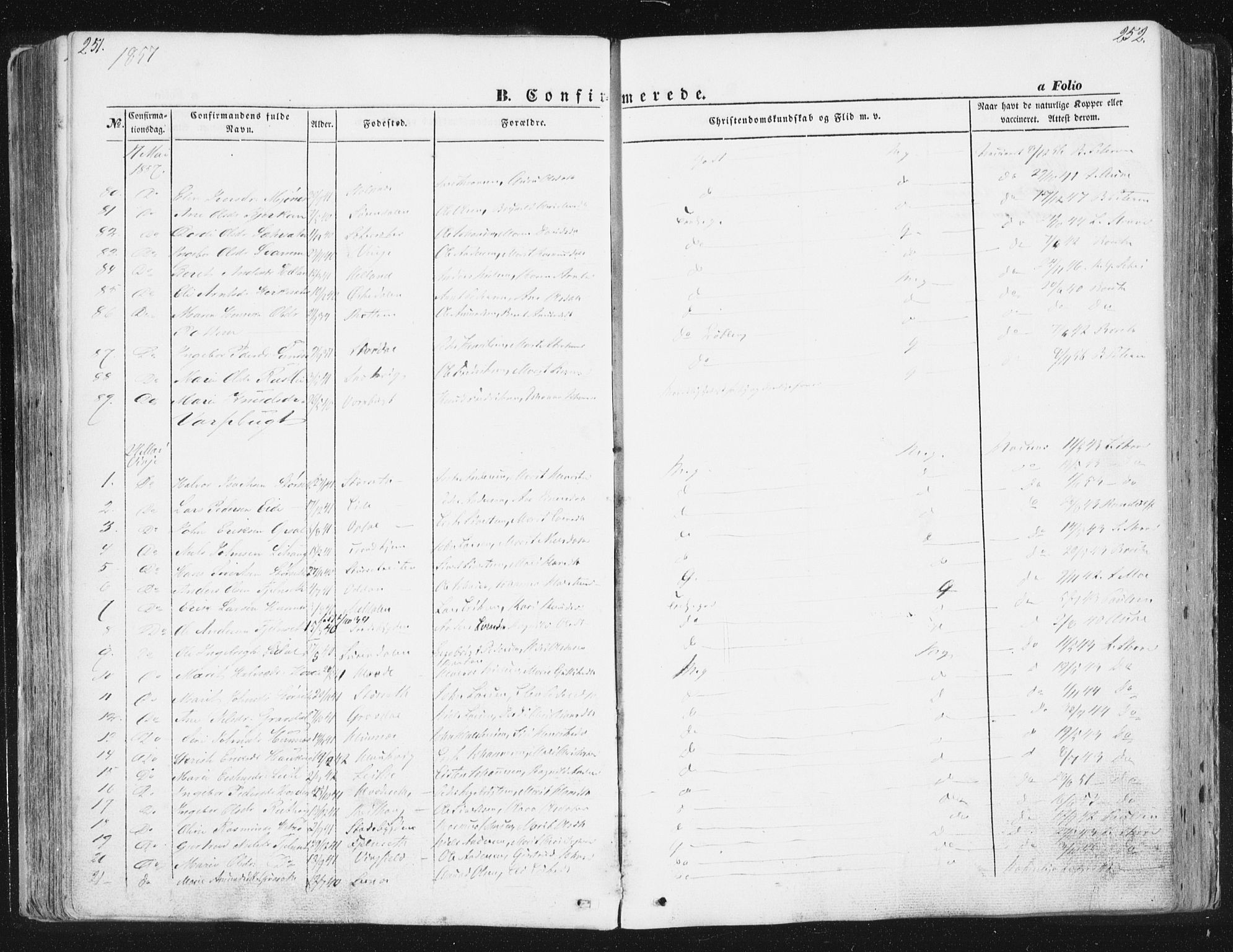 Ministerialprotokoller, klokkerbøker og fødselsregistre - Sør-Trøndelag, SAT/A-1456/630/L0494: Parish register (official) no. 630A07, 1852-1868, p. 251-252