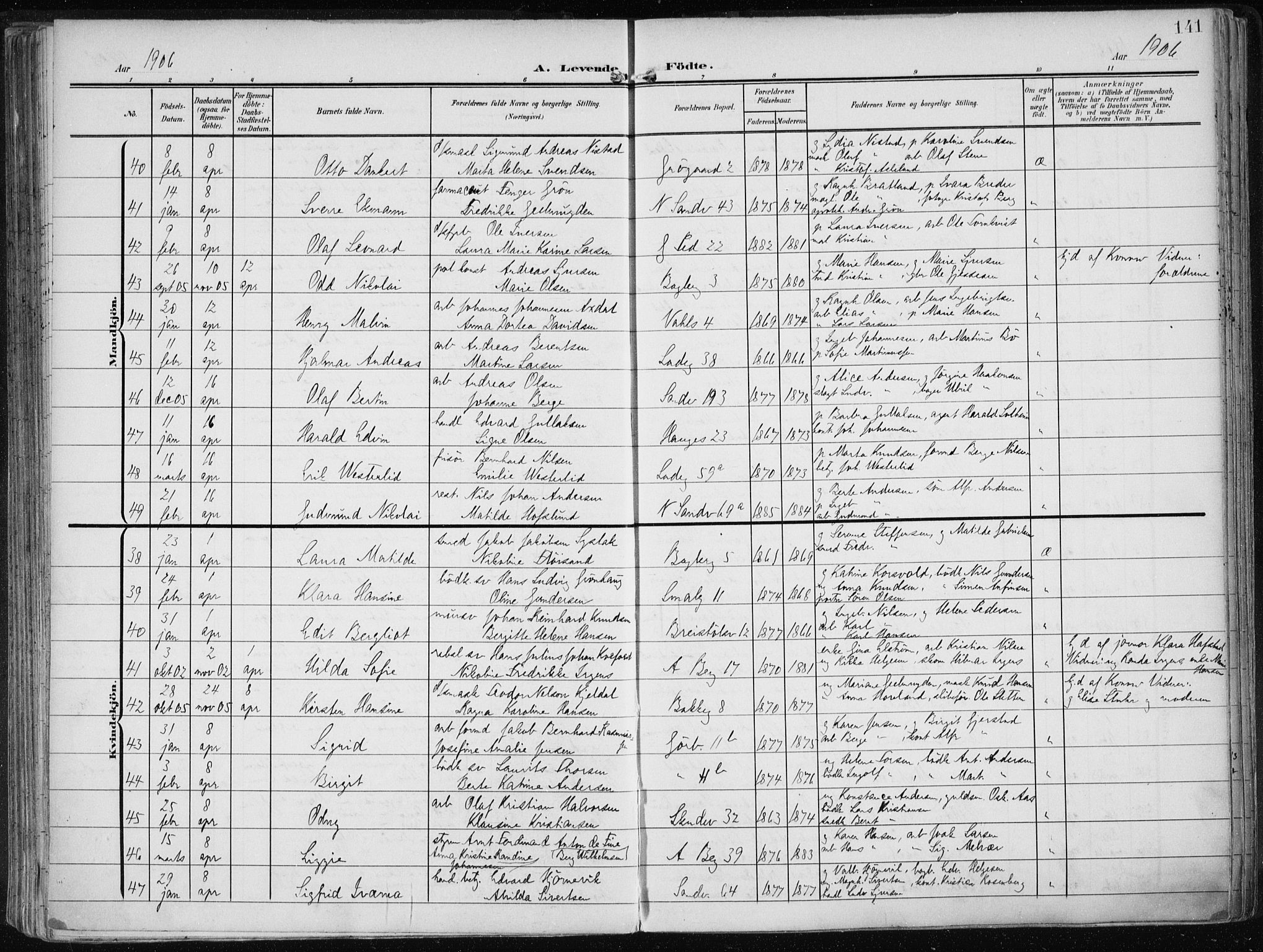 Sandviken Sokneprestembete, AV/SAB-A-77601/H/Ha/L0006: Parish register (official) no. B 3, 1901-1912, p. 141