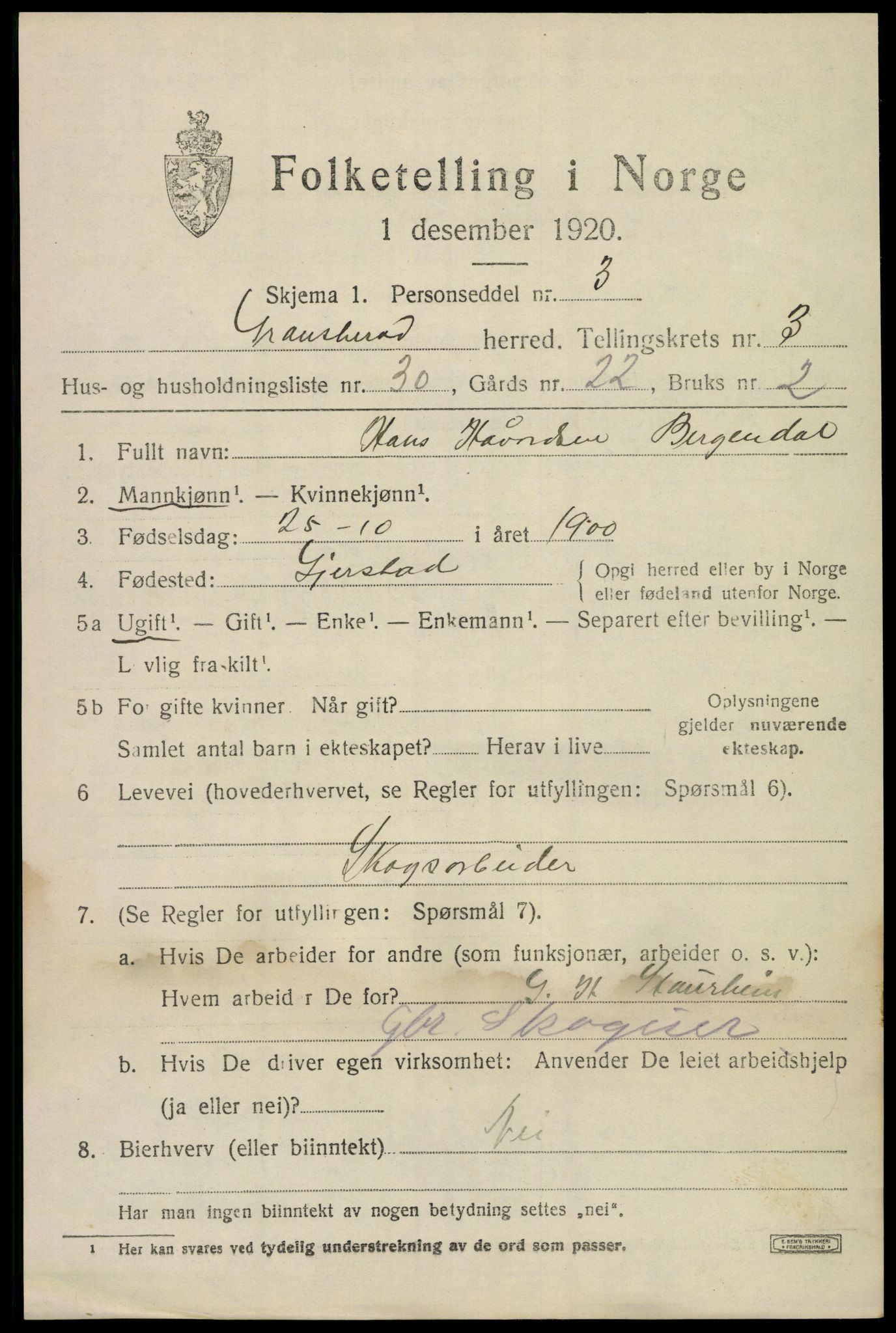 SAKO, 1920 census for Gransherad, 1920, p. 1760