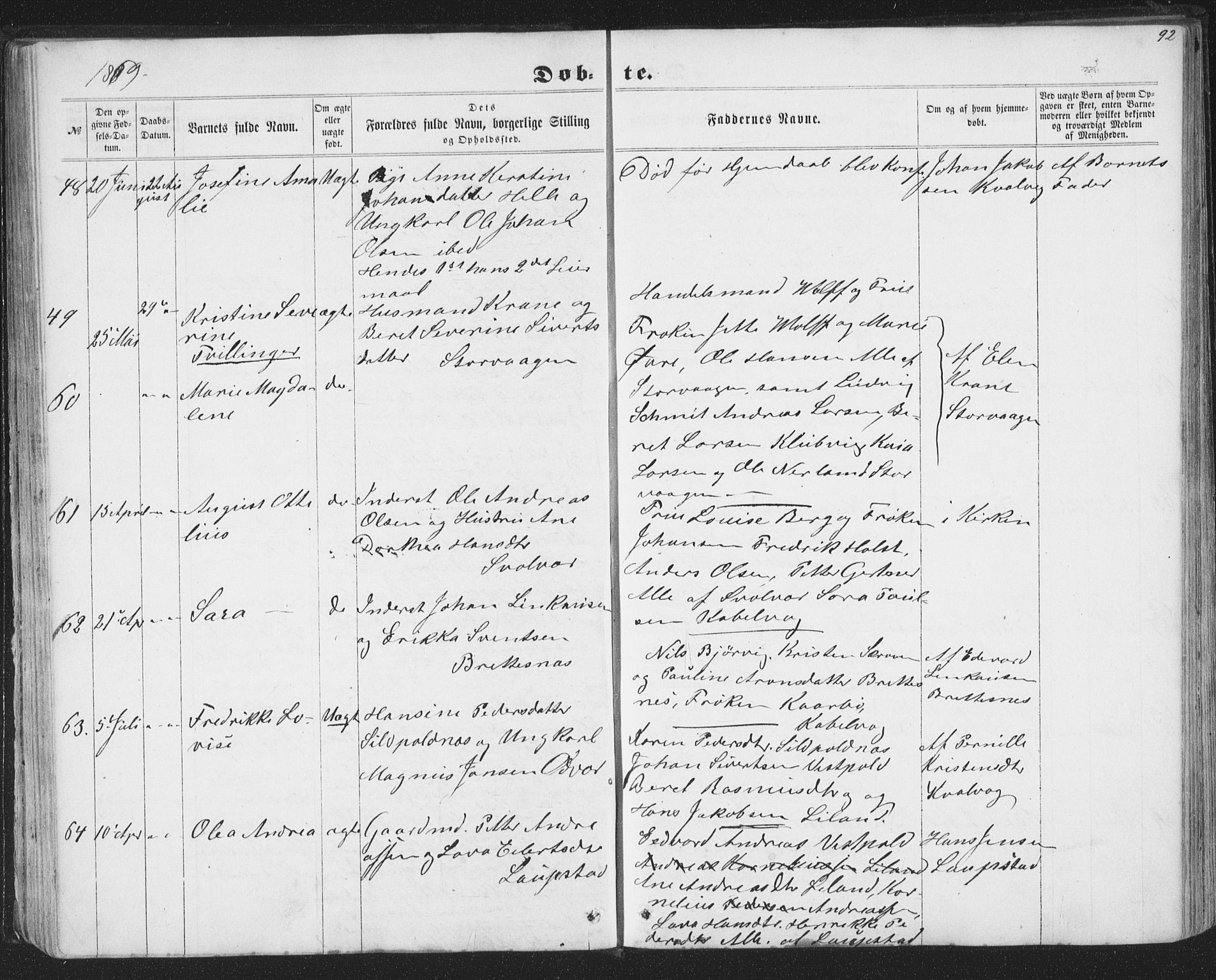 Ministerialprotokoller, klokkerbøker og fødselsregistre - Nordland, AV/SAT-A-1459/874/L1073: Parish register (copy) no. 874C02, 1860-1870, p. 92