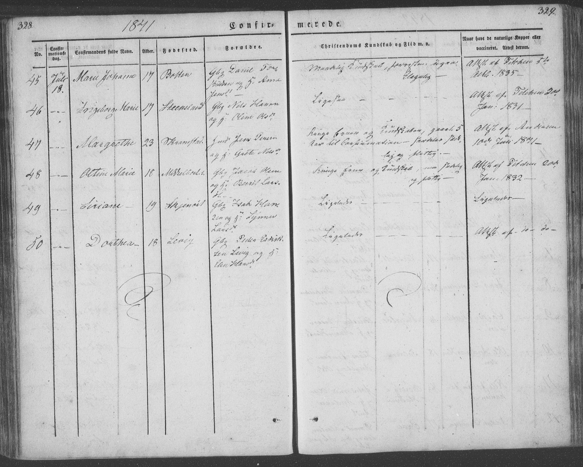 Ministerialprotokoller, klokkerbøker og fødselsregistre - Nordland, AV/SAT-A-1459/855/L0799: Parish register (official) no. 855A07, 1834-1852, p. 328-329