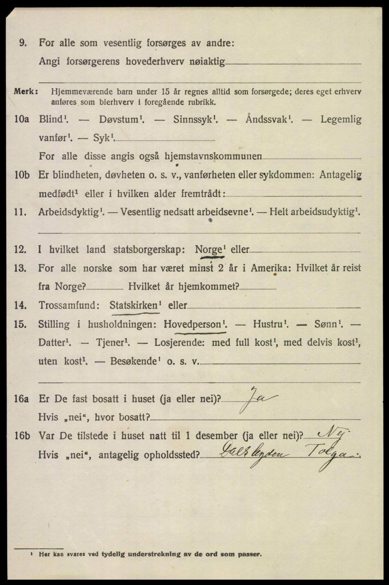 SAH, 1920 census for Tolga, 1920, p. 1666