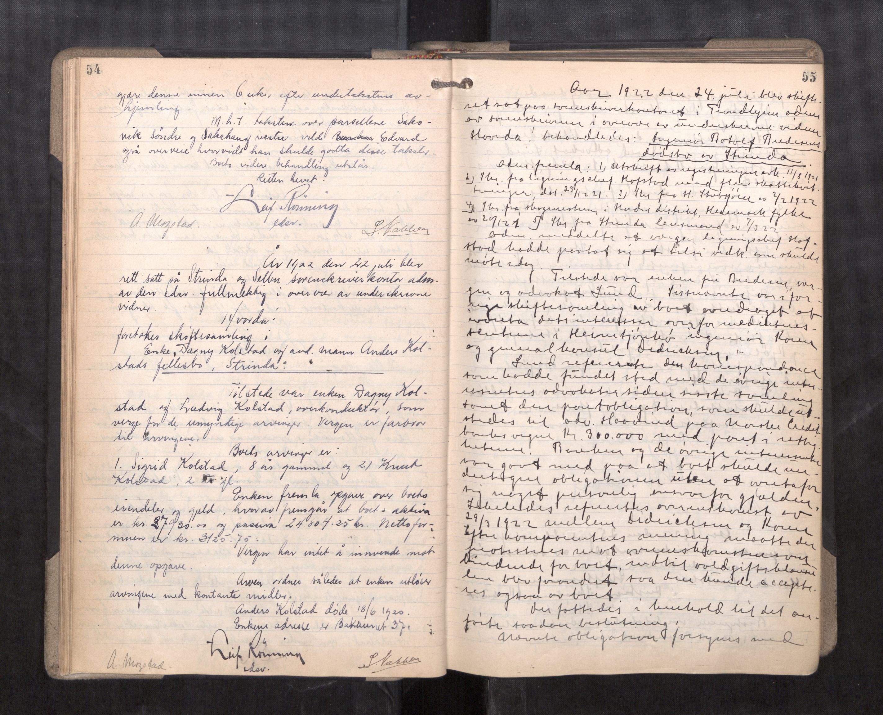 Strinda og Selbu sorenskriveri, AV/SAT-A-0015/3/3B/L0014: Skifteforhandlingsprot. 14, 1922-1924, p. 54-55