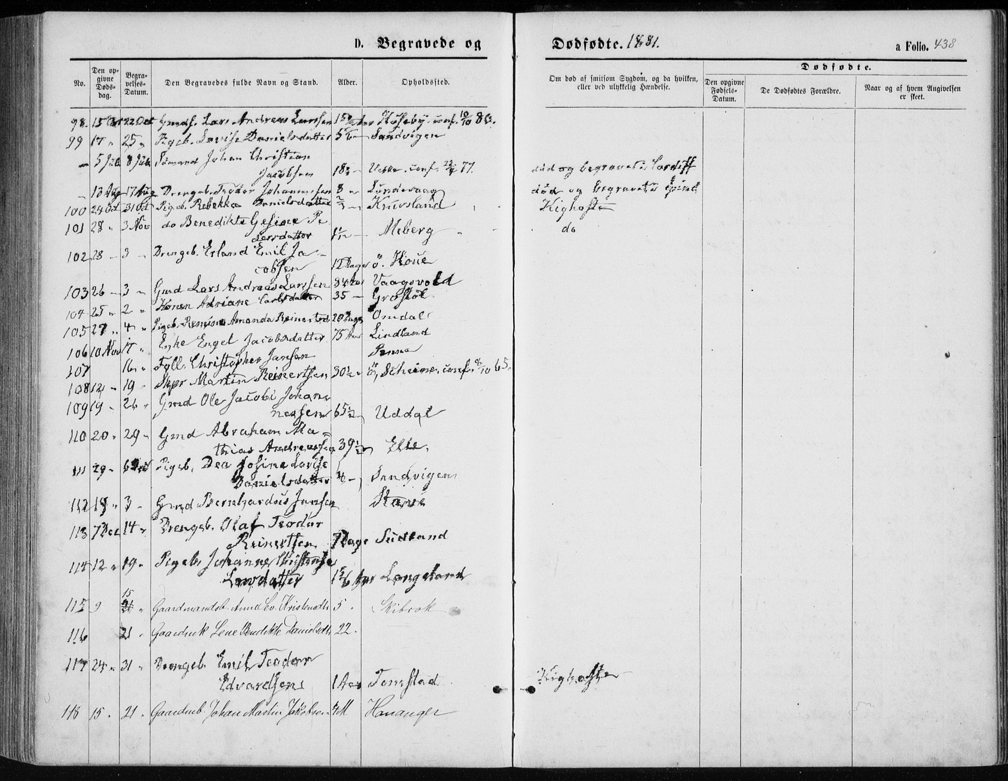 Lista sokneprestkontor, AV/SAK-1111-0027/F/Fb/L0004: Parish register (copy) no. B 4, 1877-1891, p. 438