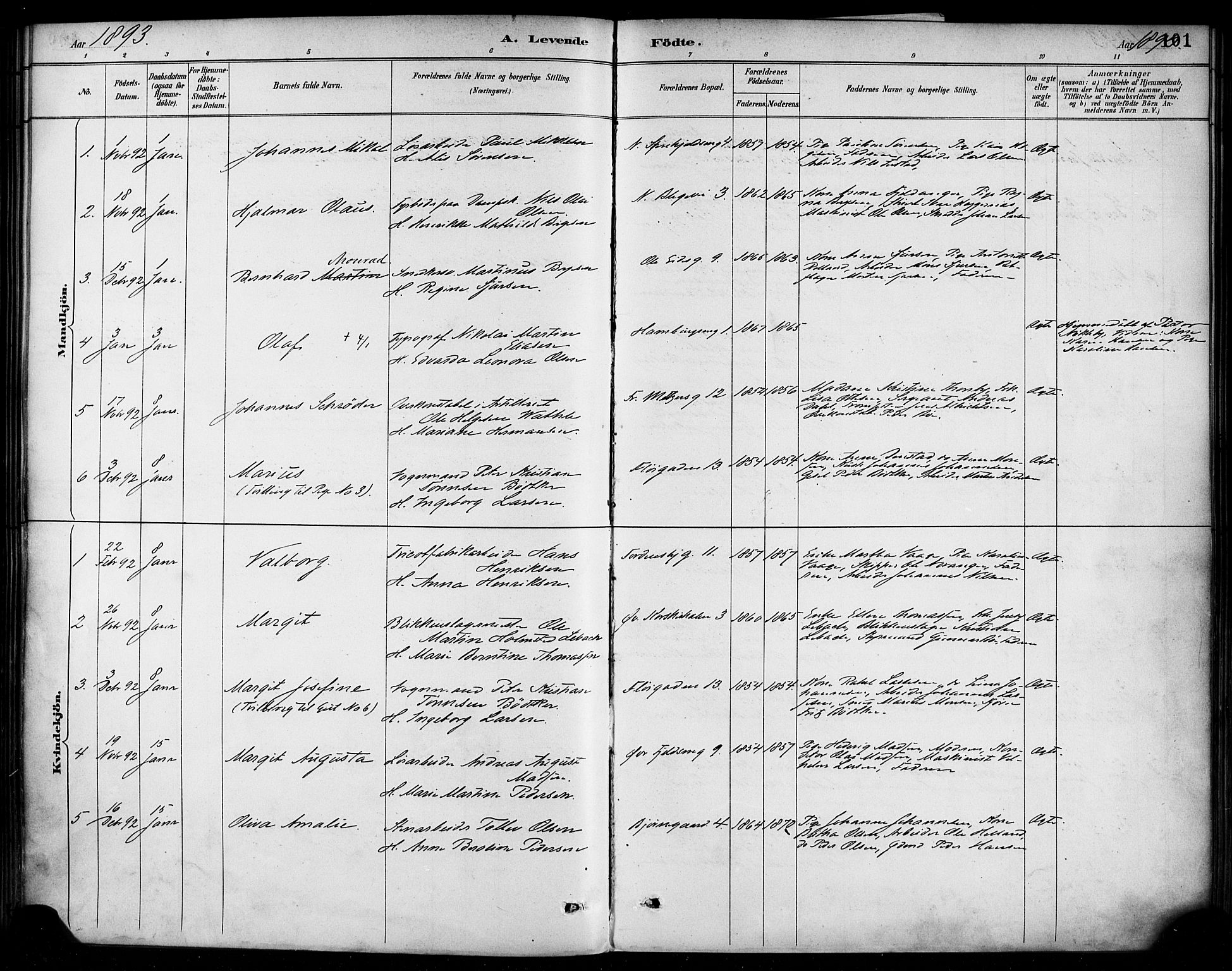Korskirken sokneprestembete, AV/SAB-A-76101/H/Haa/L0022: Parish register (official) no. B 8, 1889-1899, p. 101