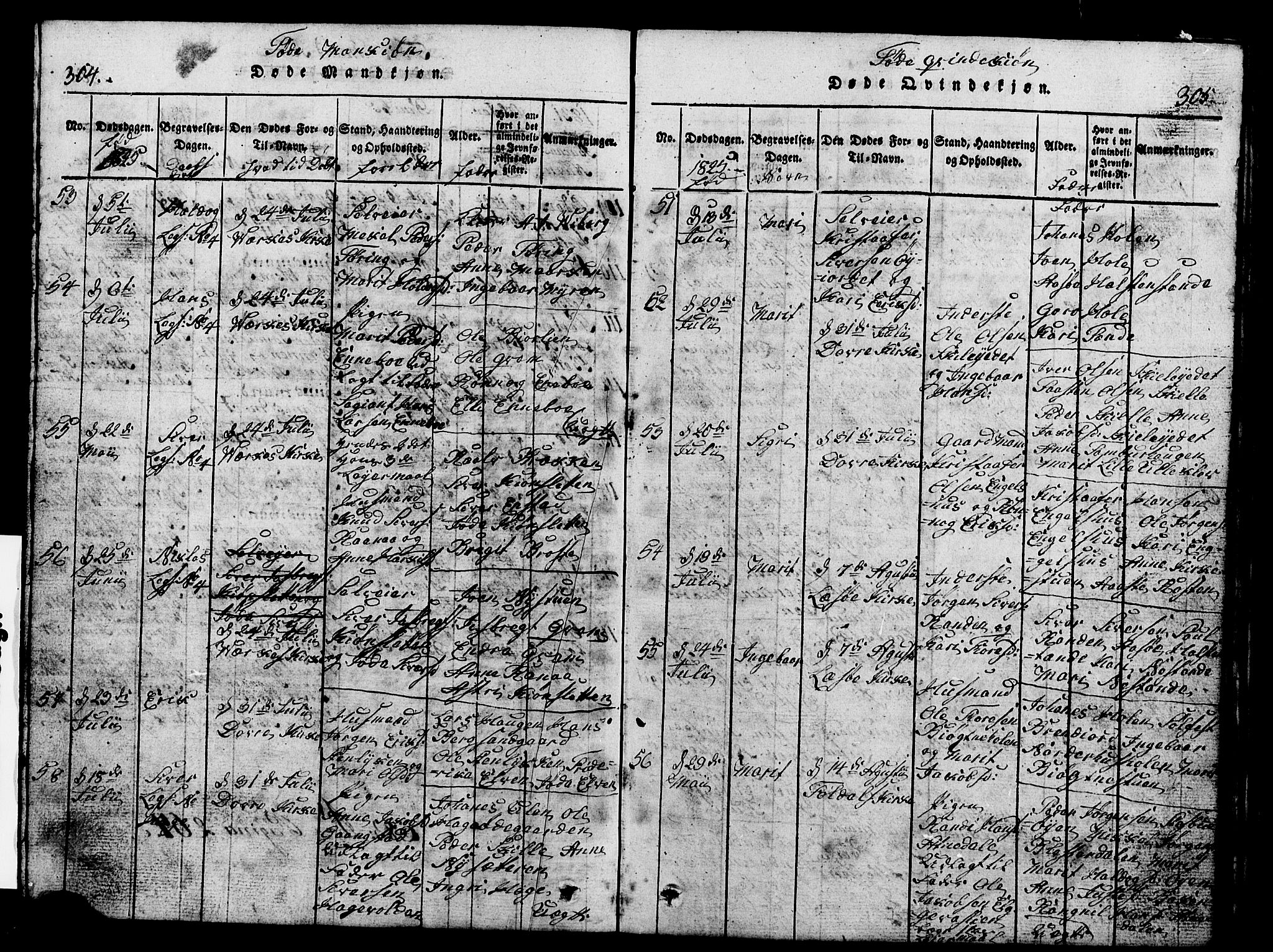 Lesja prestekontor, SAH/PREST-068/H/Ha/Hab/L0001: Parish register (copy) no. 1, 1820-1831, p. 304-305