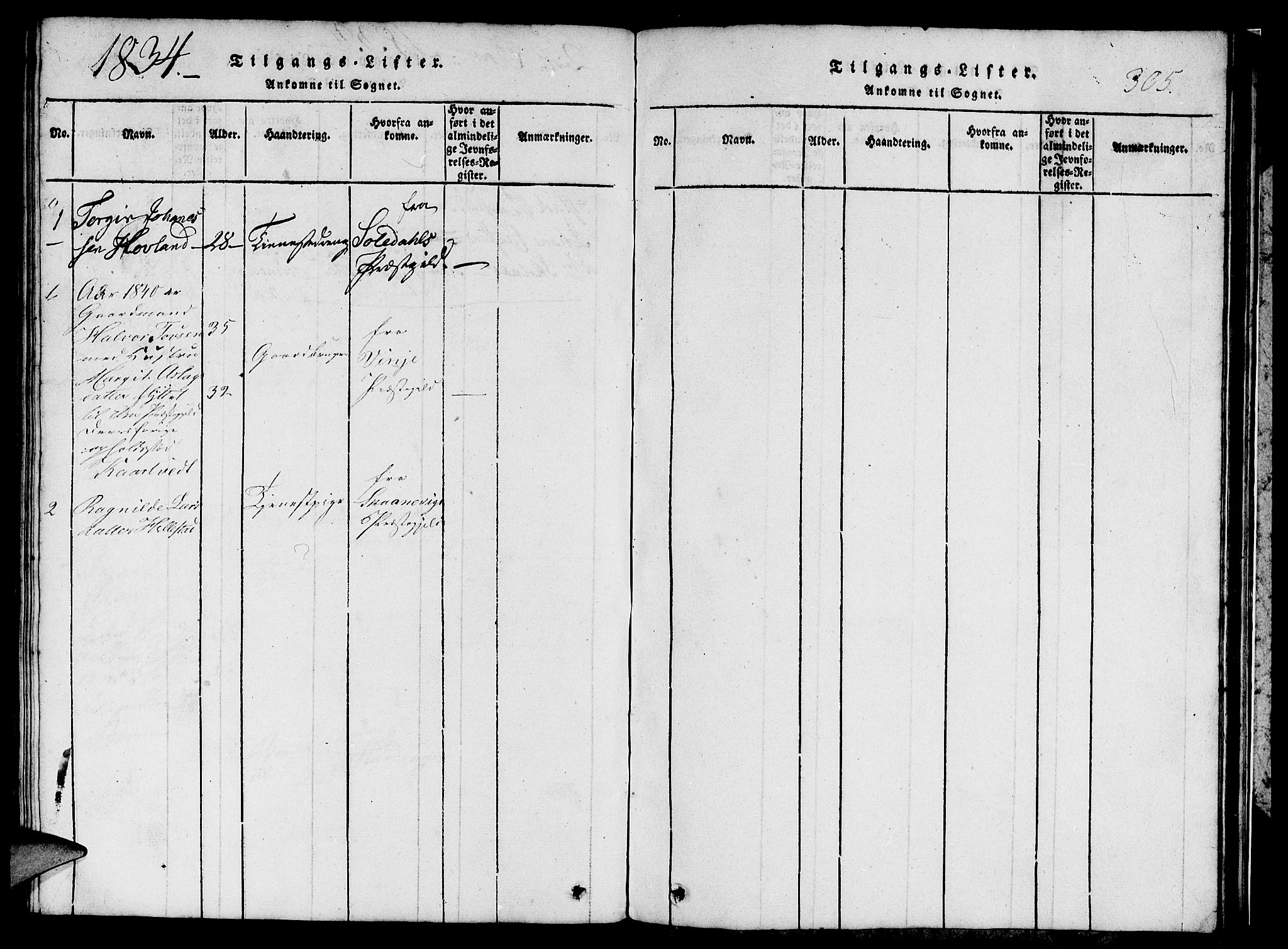 Etne sokneprestembete, SAB/A-75001/H/Hab: Parish register (copy) no. C 1, 1816-1841, p. 305