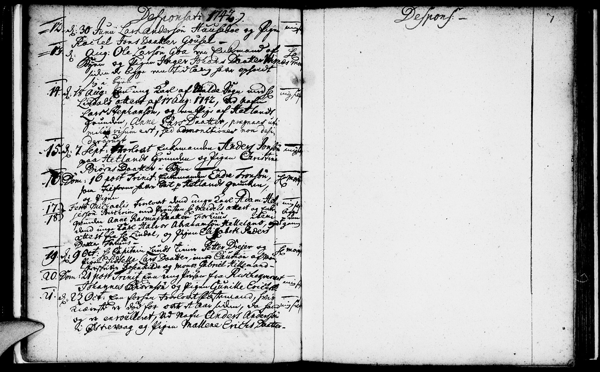 Domkirken sokneprestkontor, SAST/A-101812/001/30/30BA/L0003: Parish register (official) no. A 3 /1, 1738-1760, p. 7
