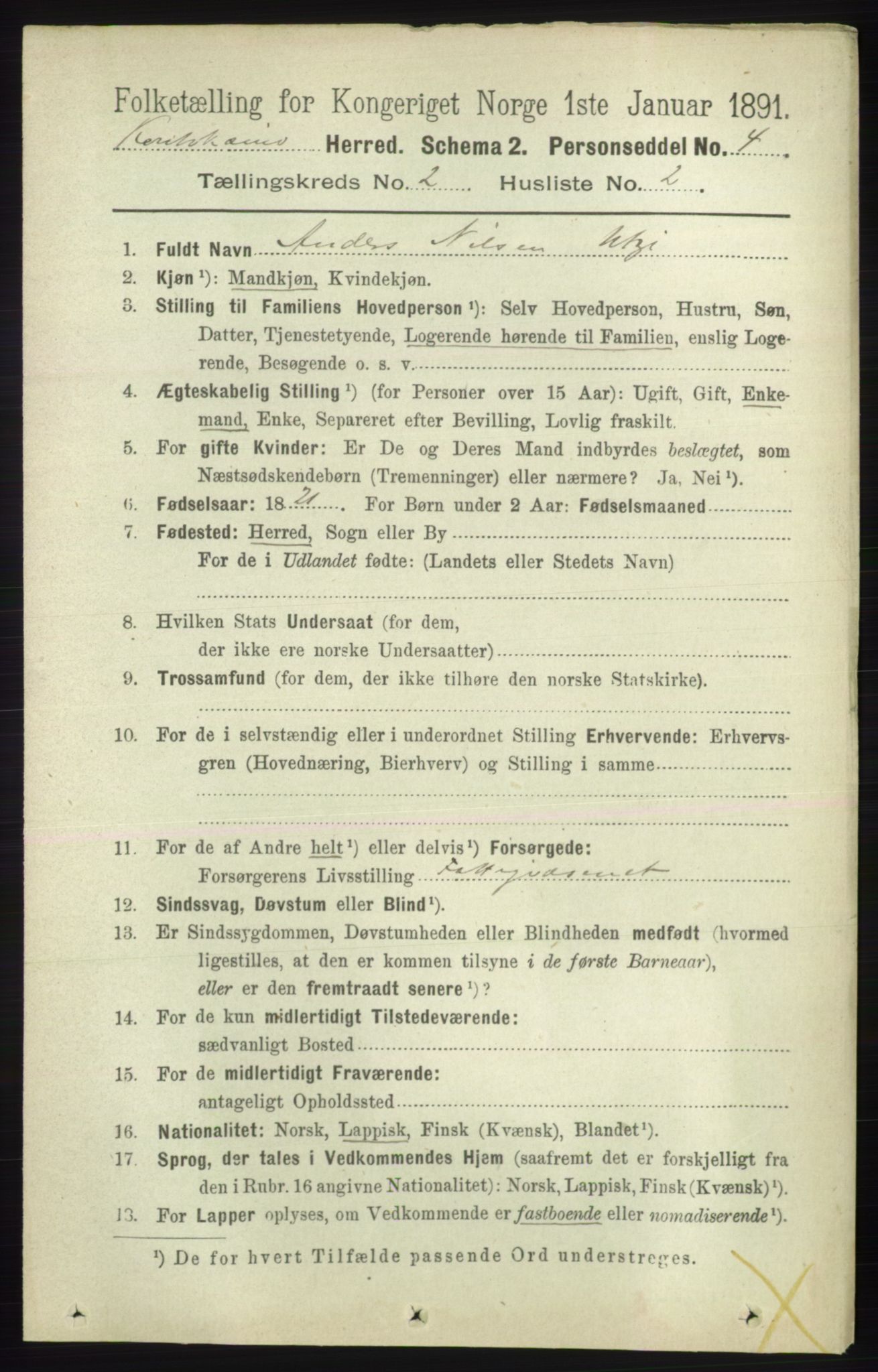 RA, 1891 census for 2011 Kautokeino, 1891, p. 330