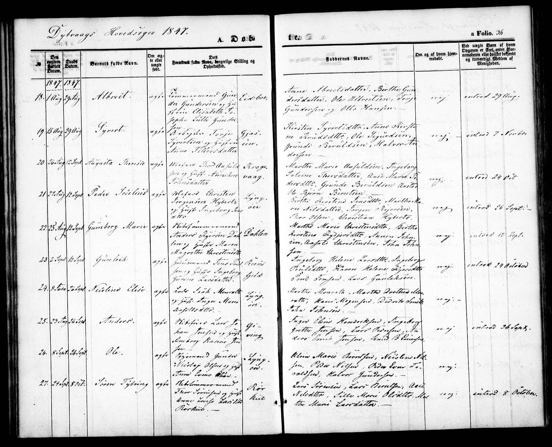 Dypvåg sokneprestkontor, AV/SAK-1111-0007/F/Fa/Faa/L0005: Parish register (official) no. A 5, 1841-1854, p. 36