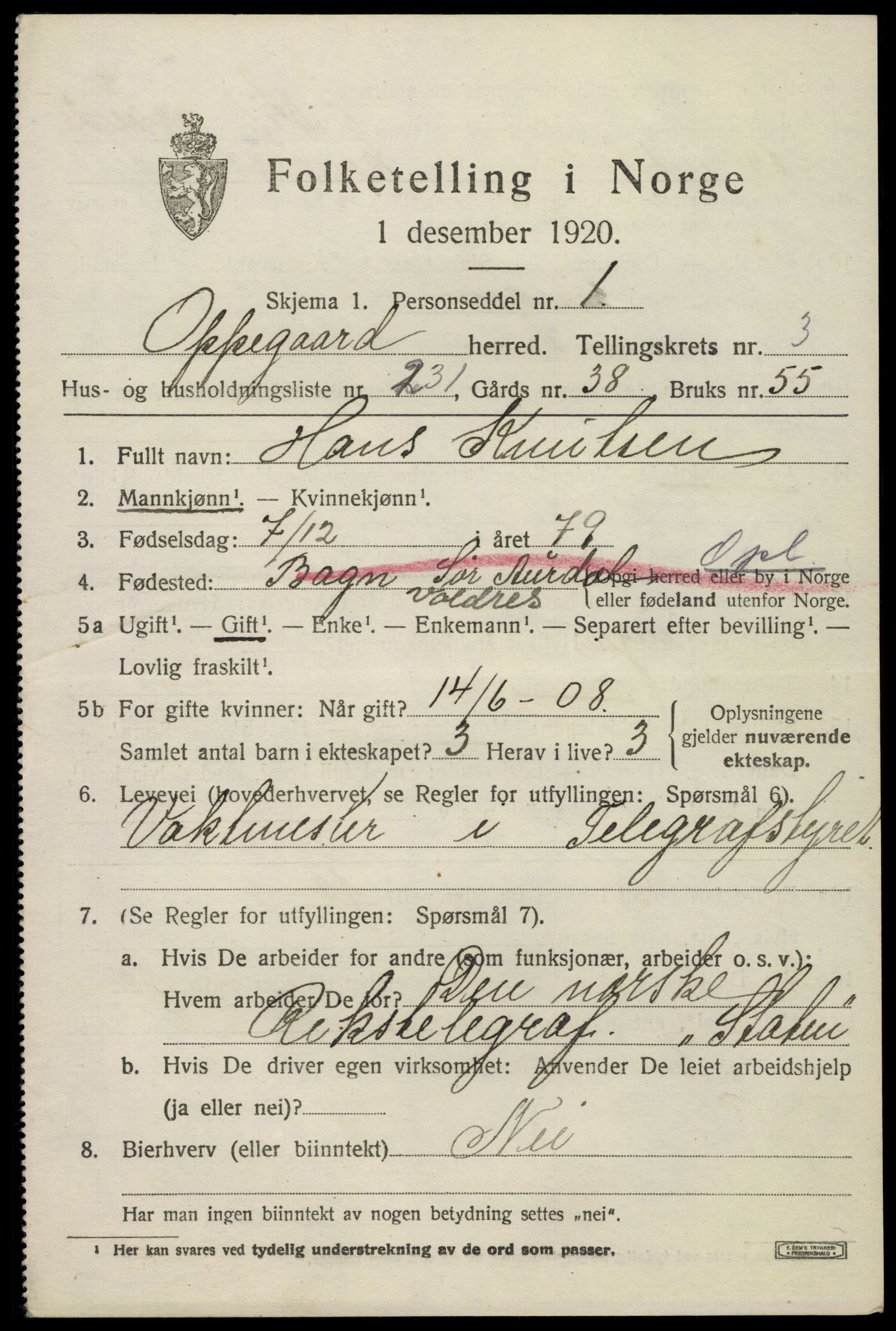 SAO, 1920 census for Oppegård, 1920, p. 7867