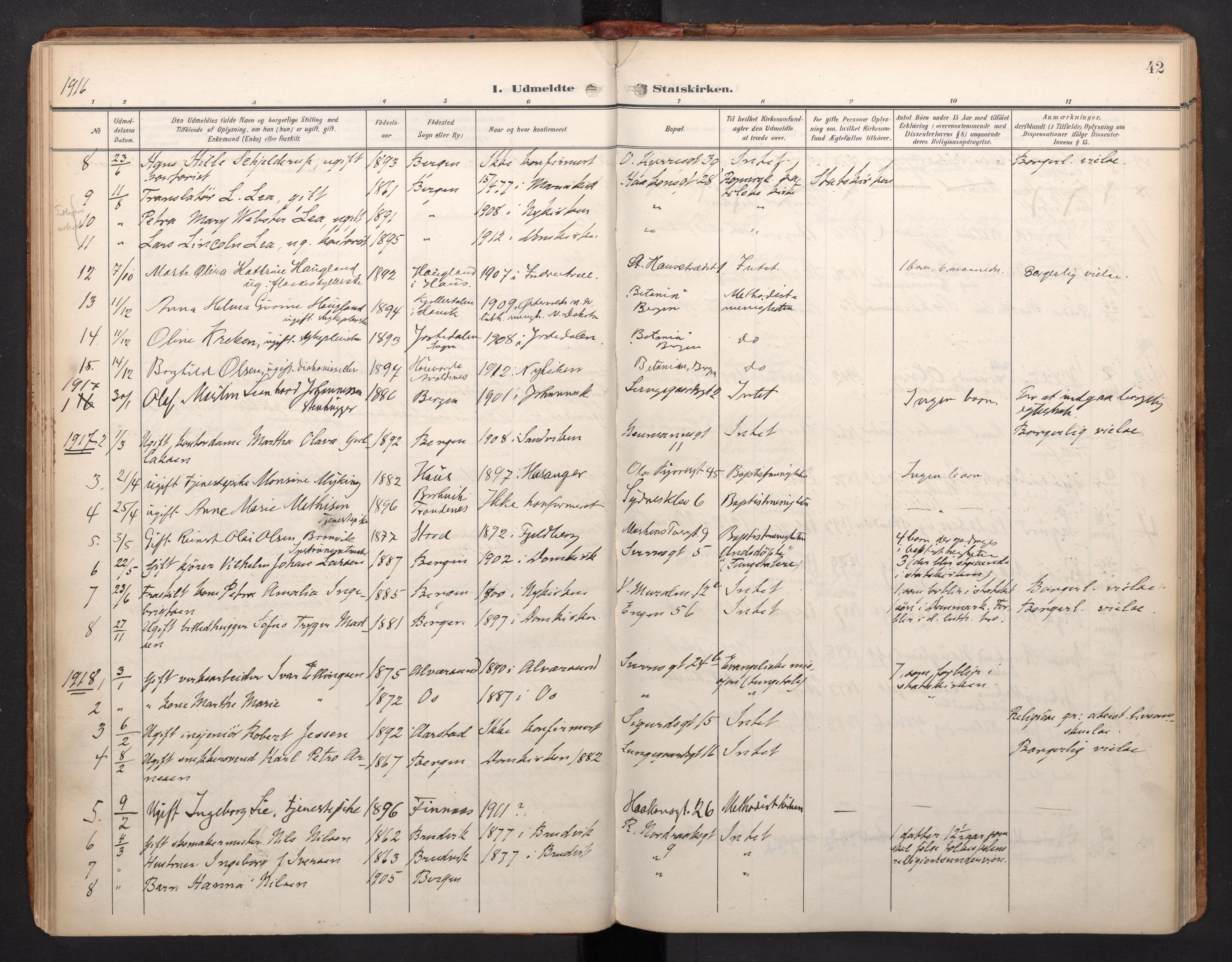 Domkirken sokneprestembete, SAB/A-74801/H/Haa: Parish register (official) no. I 2, 1909-2002, p. 41b-42a