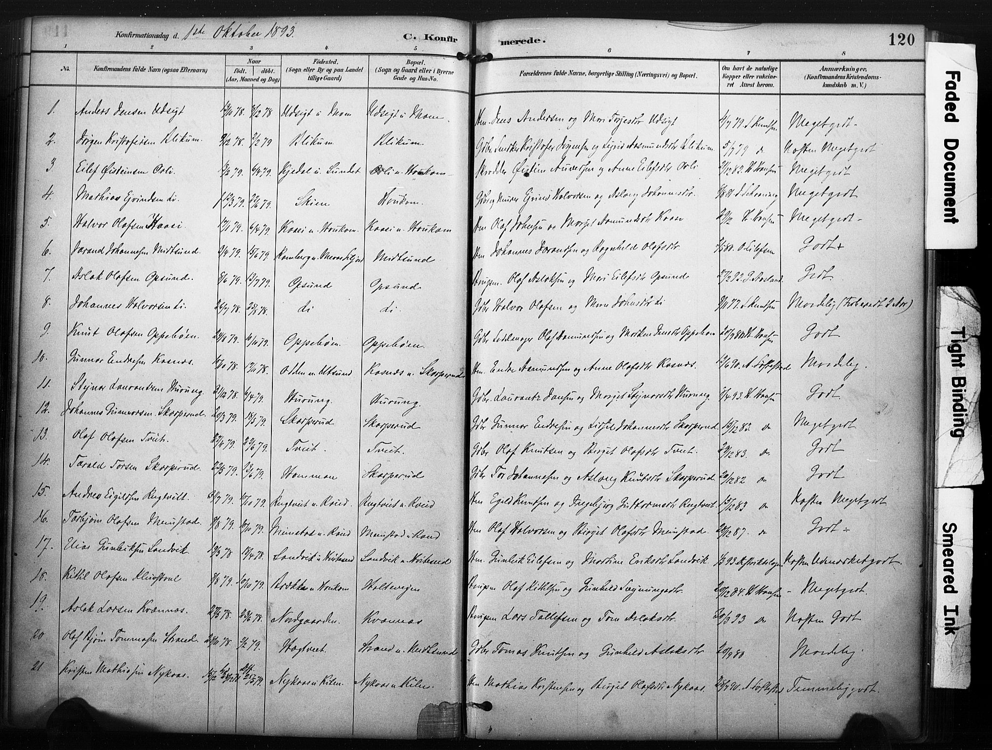 Kviteseid kirkebøker, SAKO/A-276/F/Fa/L0008: Parish register (official) no. I 8, 1882-1903, p. 120