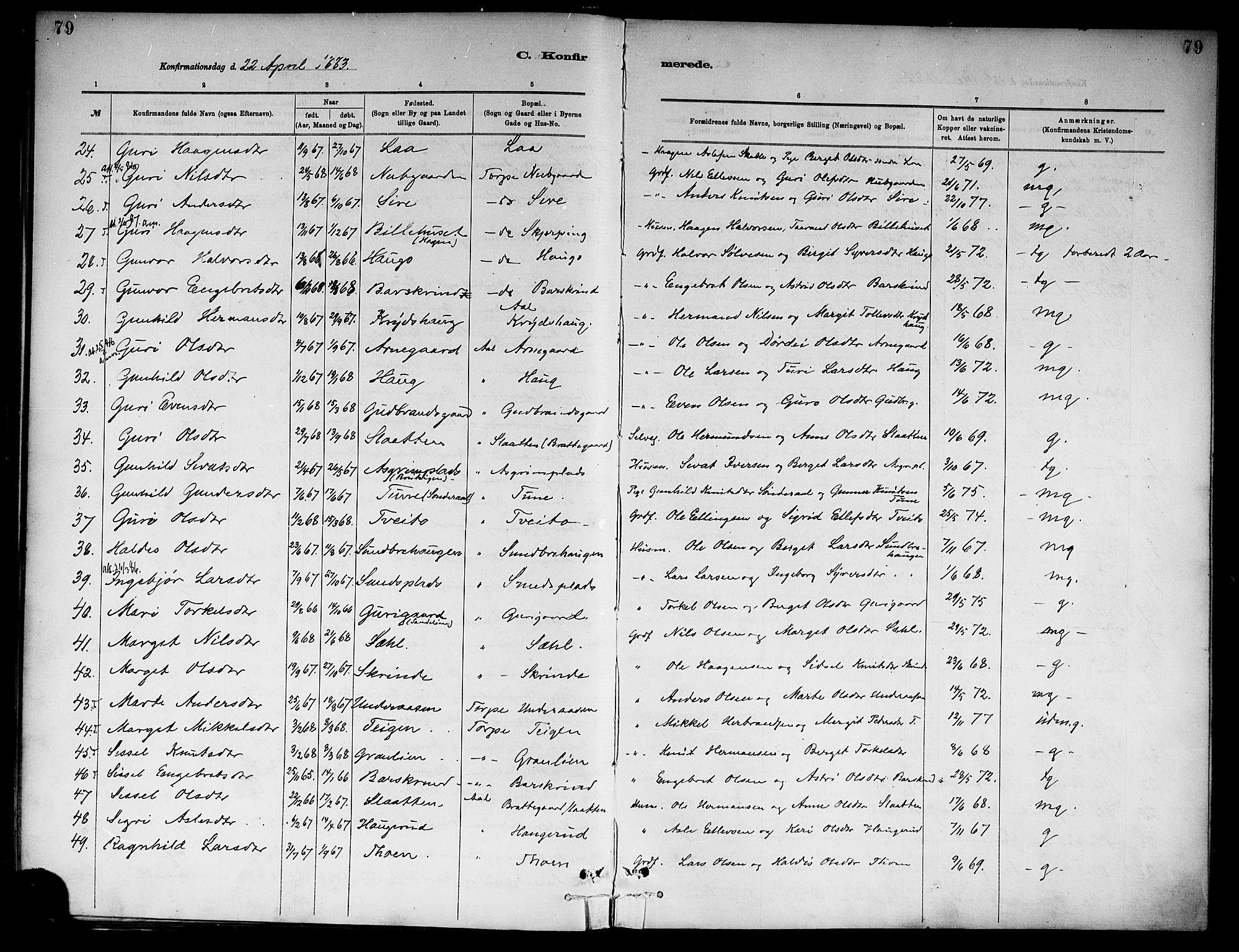 Ål kirkebøker, SAKO/A-249/F/Fa/L0008: Parish register (official) no. I 8, 1882-1896, p. 79