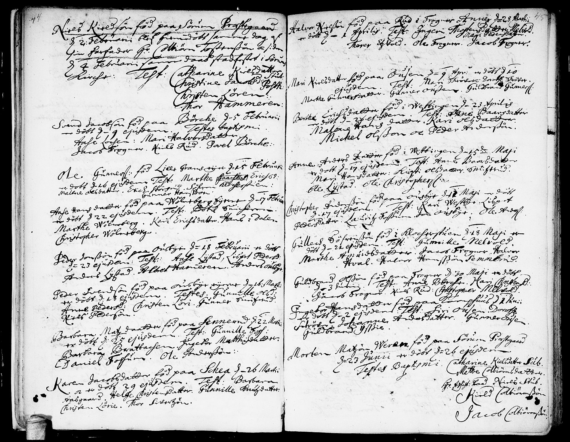 Sørum prestekontor Kirkebøker, AV/SAO-A-10303/F/Fa/L0001: Parish register (official) no. I 1, 1710-1730, p. 44-45