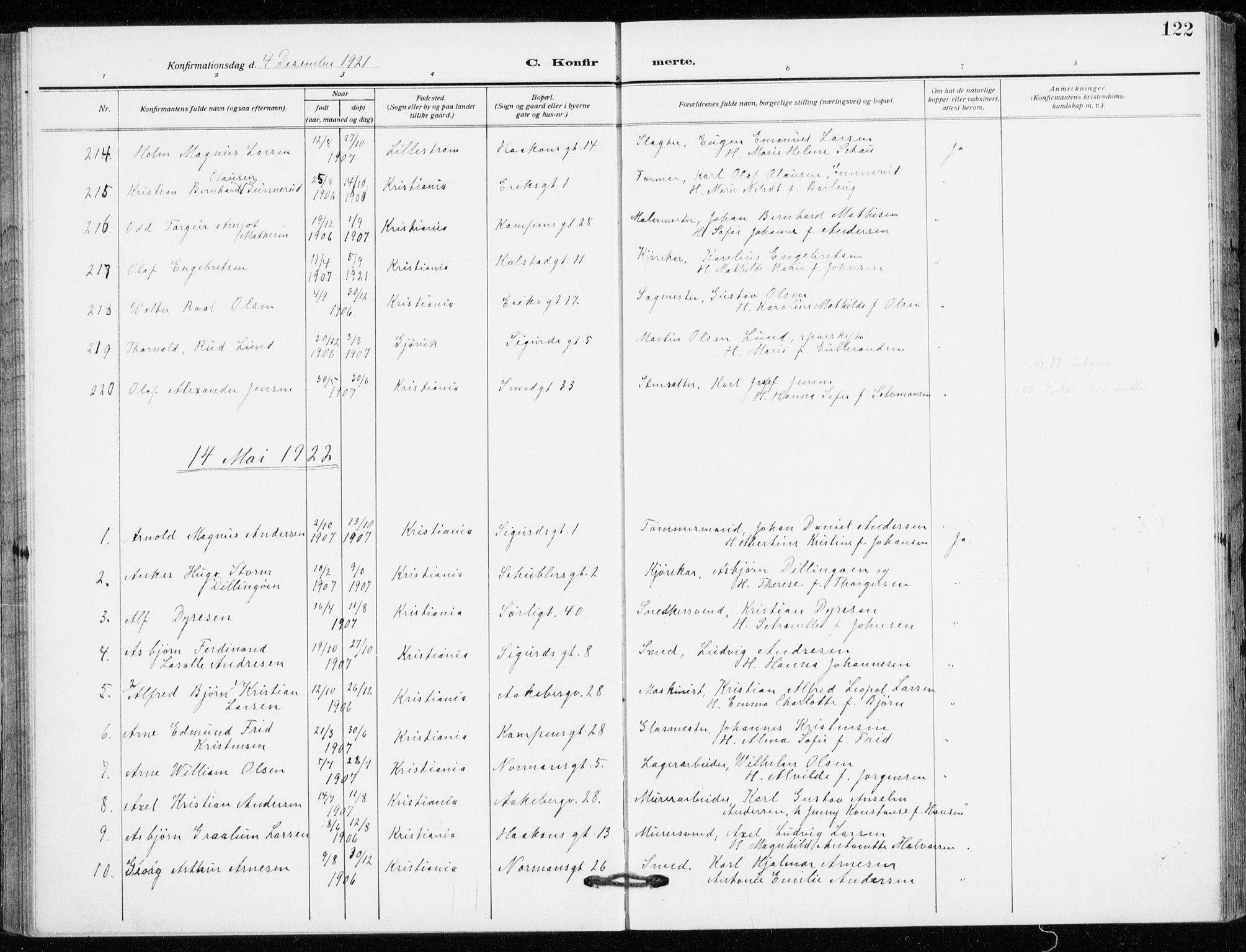 Kampen prestekontor Kirkebøker, SAO/A-10853/F/Fa/L0013: Parish register (official) no. I 13, 1917-1922, p. 122