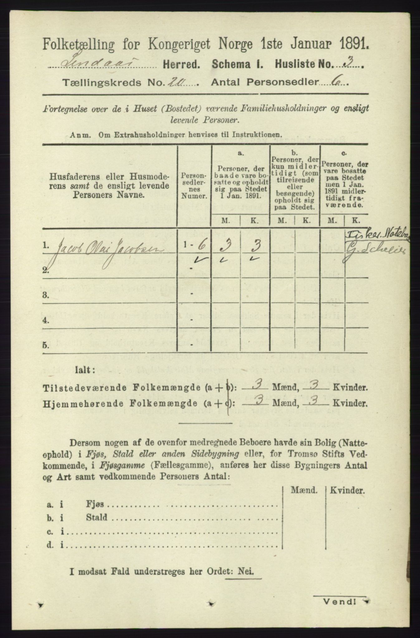 RA, 1891 census for 1263 Lindås, 1891, p. 7275