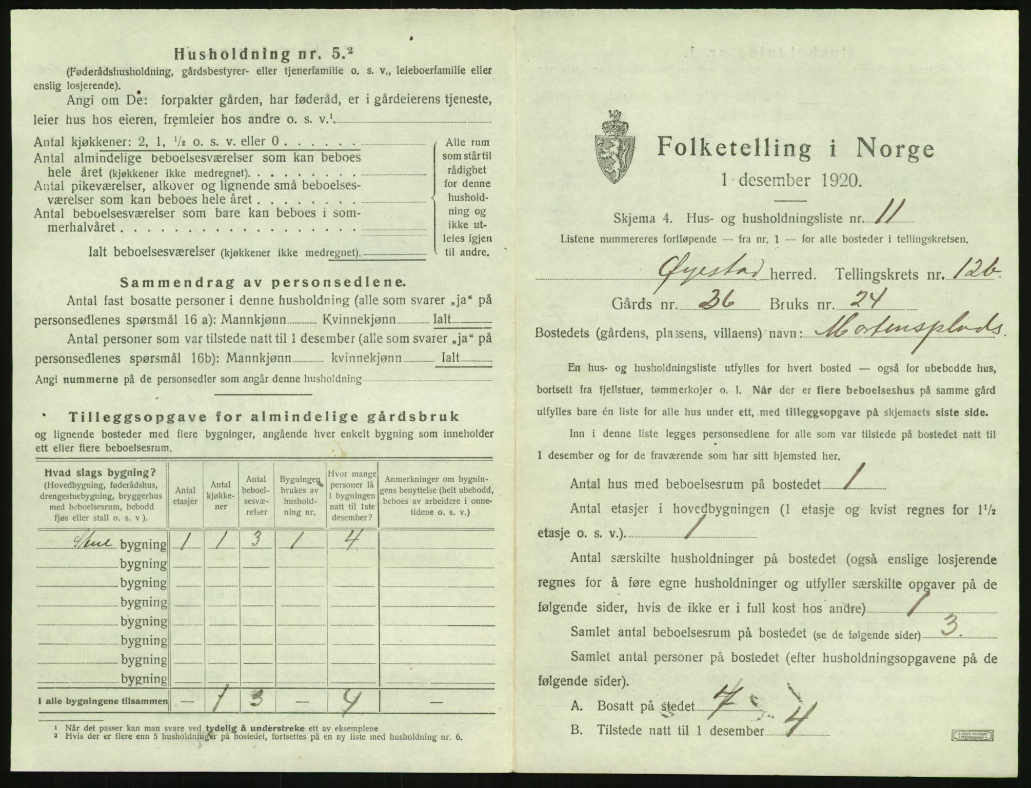 SAK, 1920 census for Øyestad, 1920, p. 1236