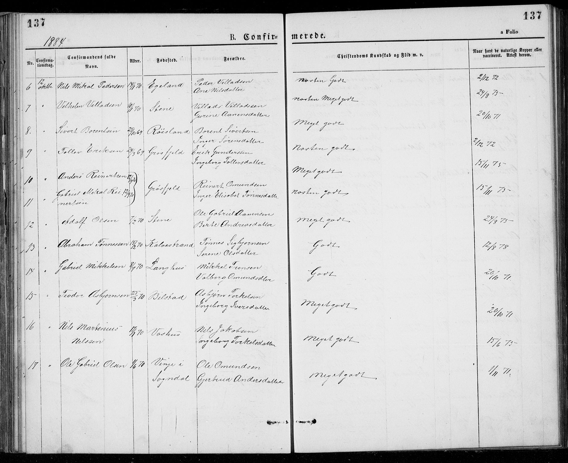 Lund sokneprestkontor, SAST/A-101809/S07/L0005: Parish register (copy) no. B 5, 1875-1889, p. 137