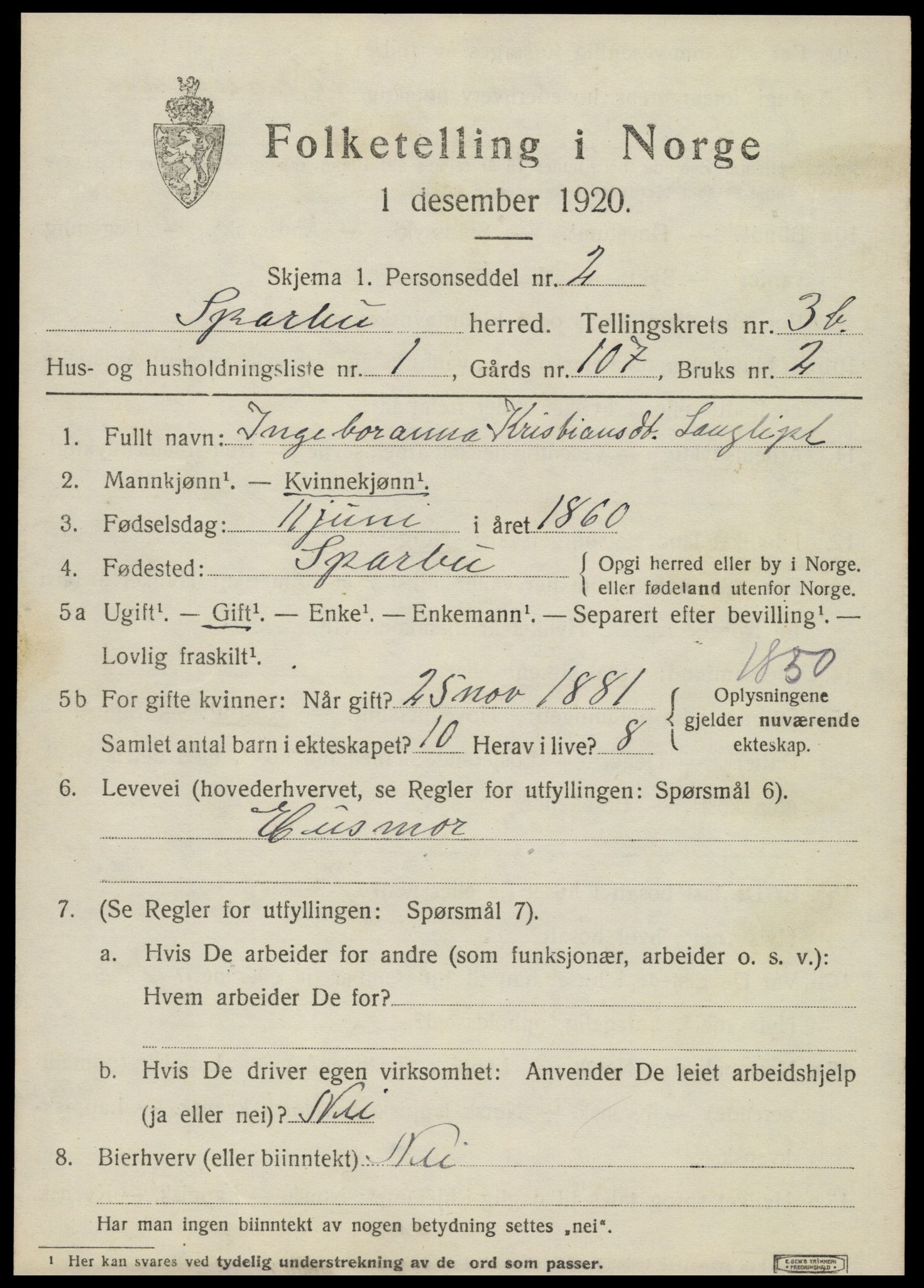 SAT, 1920 census for Sparbu, 1920, p. 4839