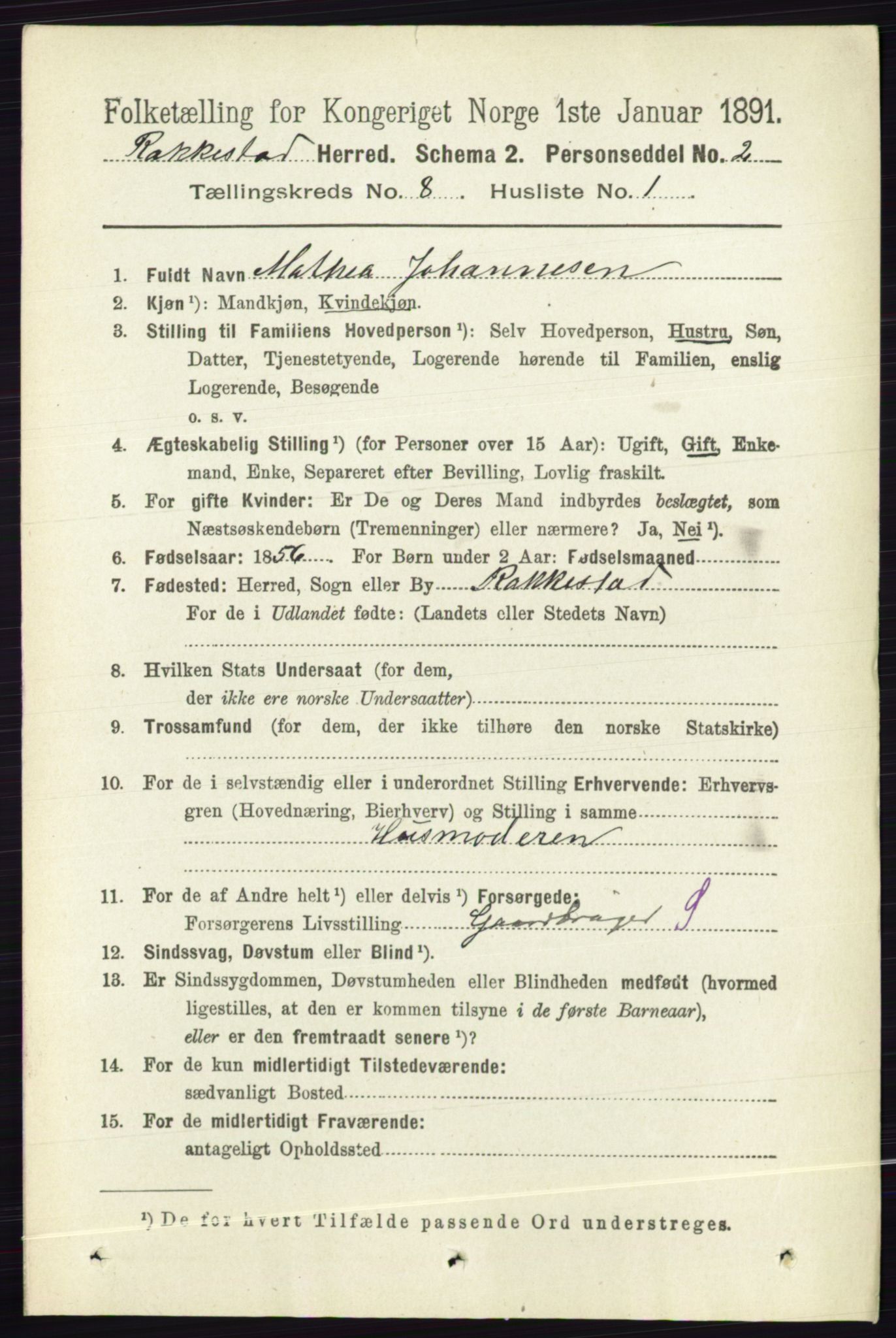 RA, 1891 census for 0128 Rakkestad, 1891, p. 3629