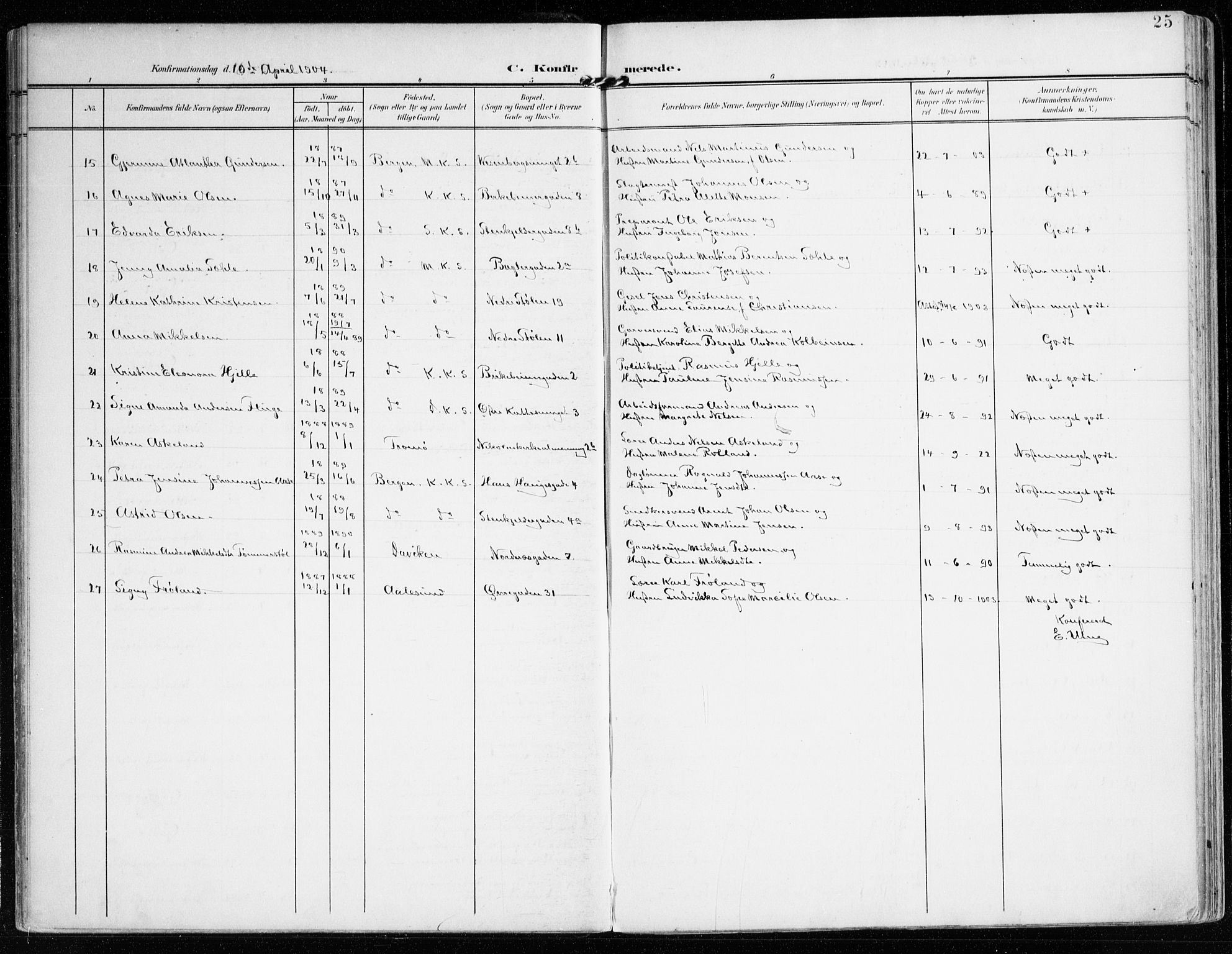 Mariakirken Sokneprestembete, AV/SAB-A-76901/H/Haa/L0014: Parish register (official) no. C 2, 1900-1916, p. 25