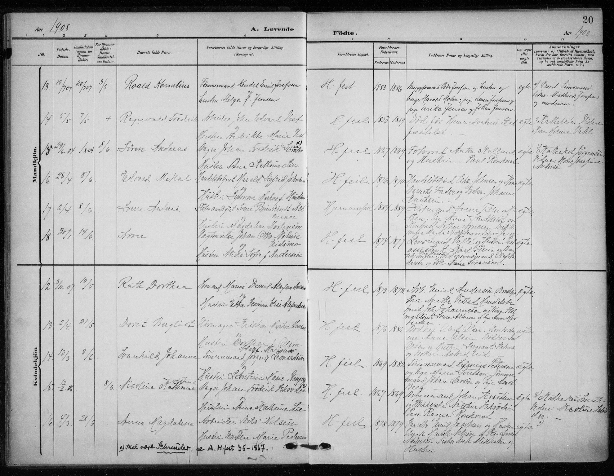 Hammerfest sokneprestkontor, SATØ/S-1347/H/Ha/L0014.kirke: Parish register (official) no. 14, 1906-1916, p. 20