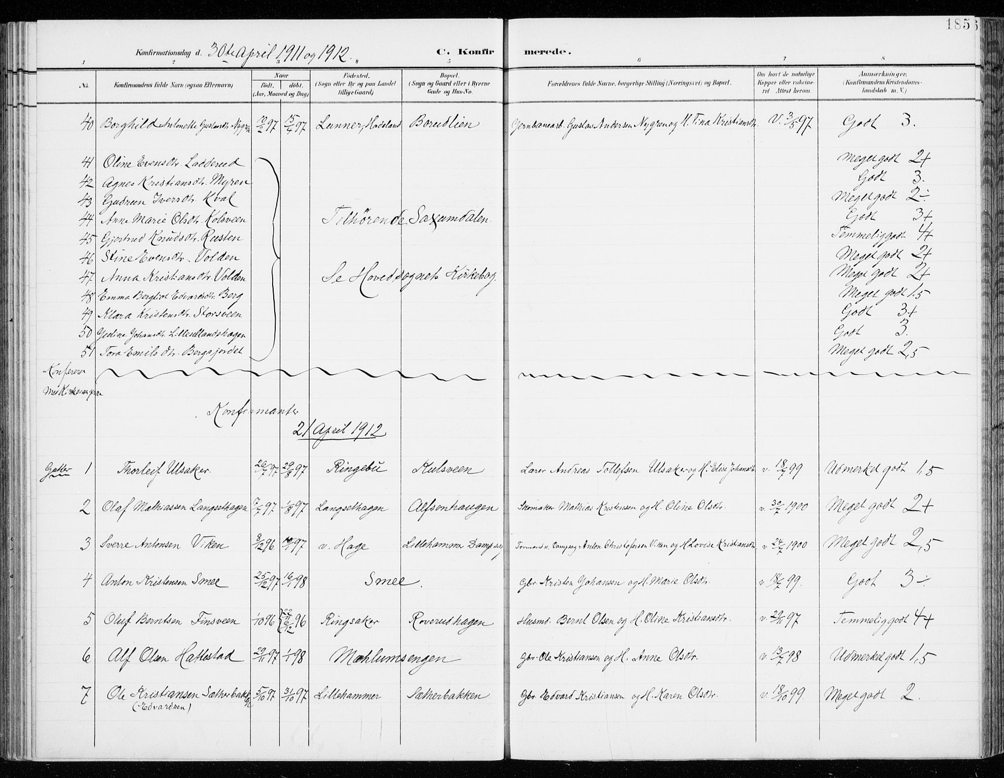 Fåberg prestekontor, AV/SAH-PREST-086/H/Ha/Haa/L0011: Parish register (official) no. 11, 1899-1913, p. 185