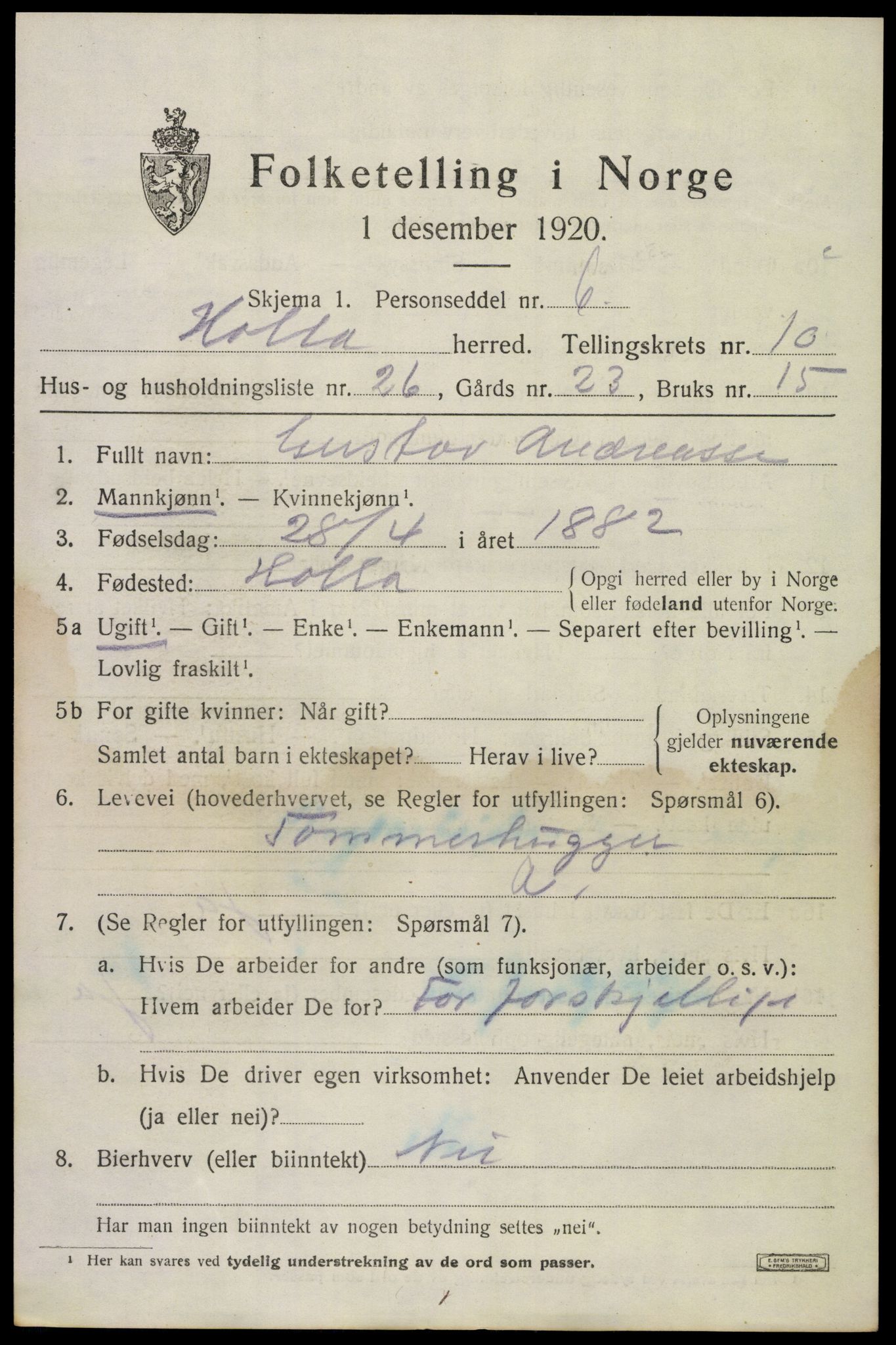 SAKO, 1920 census for Holla, 1920, p. 6371