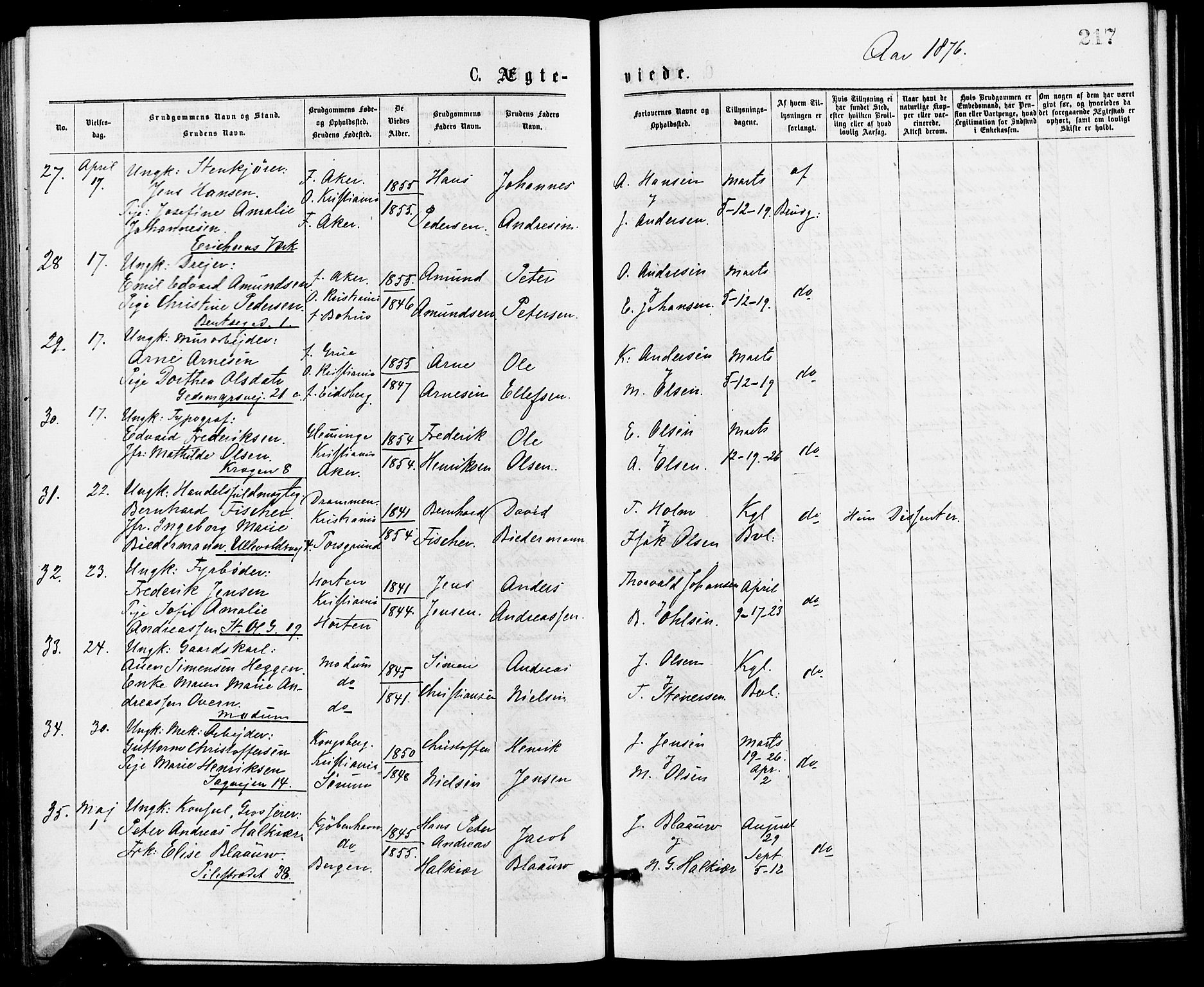 Gamle Aker prestekontor Kirkebøker, AV/SAO-A-10617a/G/L0004: Parish register (copy) no. 4, 1875-1879, p. 217