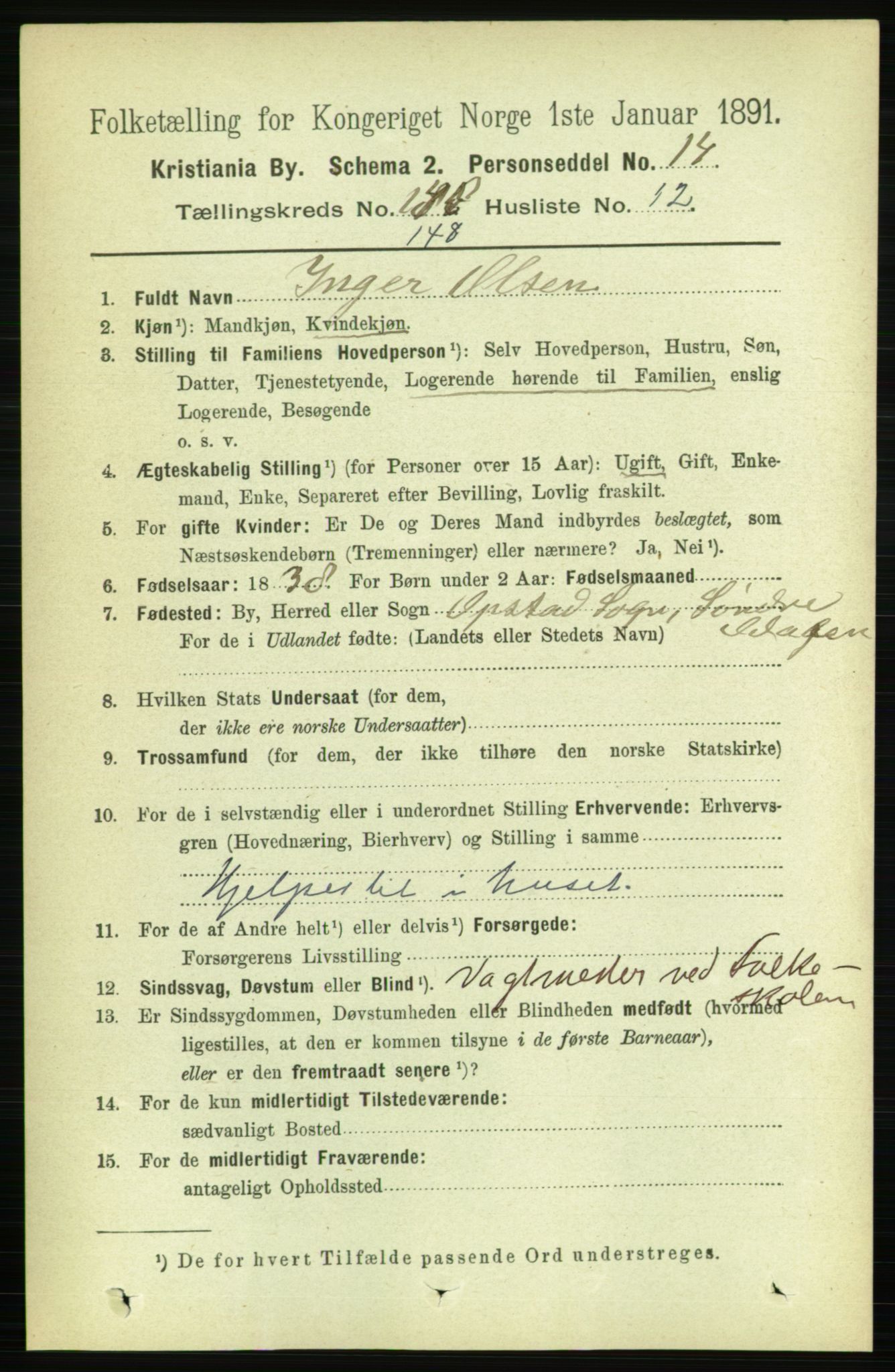 RA, 1891 census for 0301 Kristiania, 1891, p. 82406