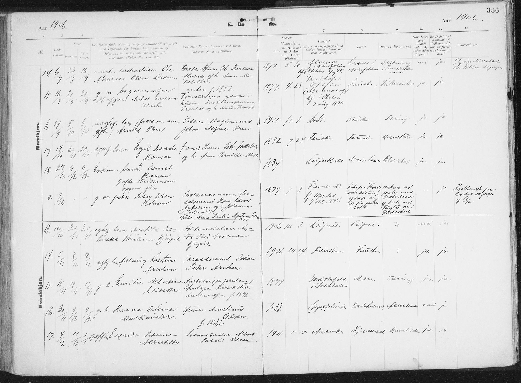 Ministerialprotokoller, klokkerbøker og fødselsregistre - Nordland, AV/SAT-A-1459/849/L0696: Parish register (official) no. 849A08, 1898-1910, p. 366