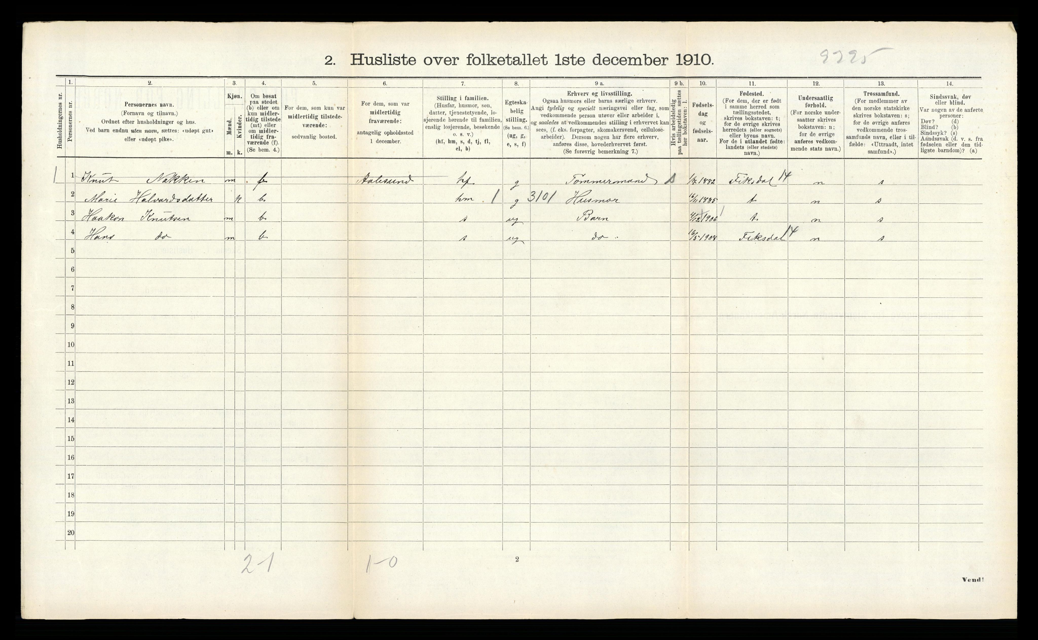 RA, 1910 census for Borgund, 1910, p. 462