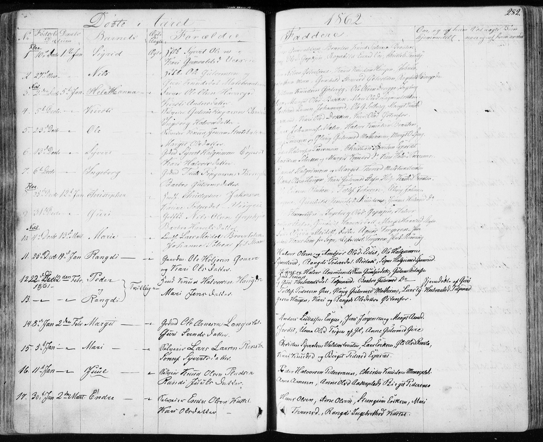 Nes kirkebøker, SAKO/A-236/F/Fa/L0009: Parish register (official) no. 9, 1834-1863, p. 282
