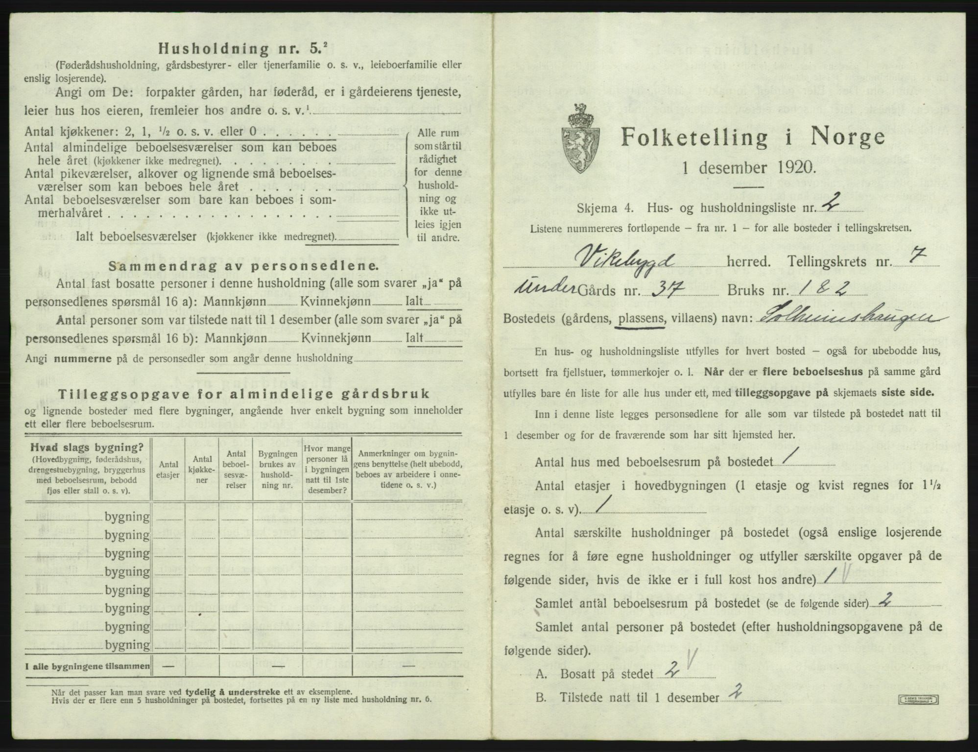 SAB, 1920 census for Vikebygd, 1920, p. 402